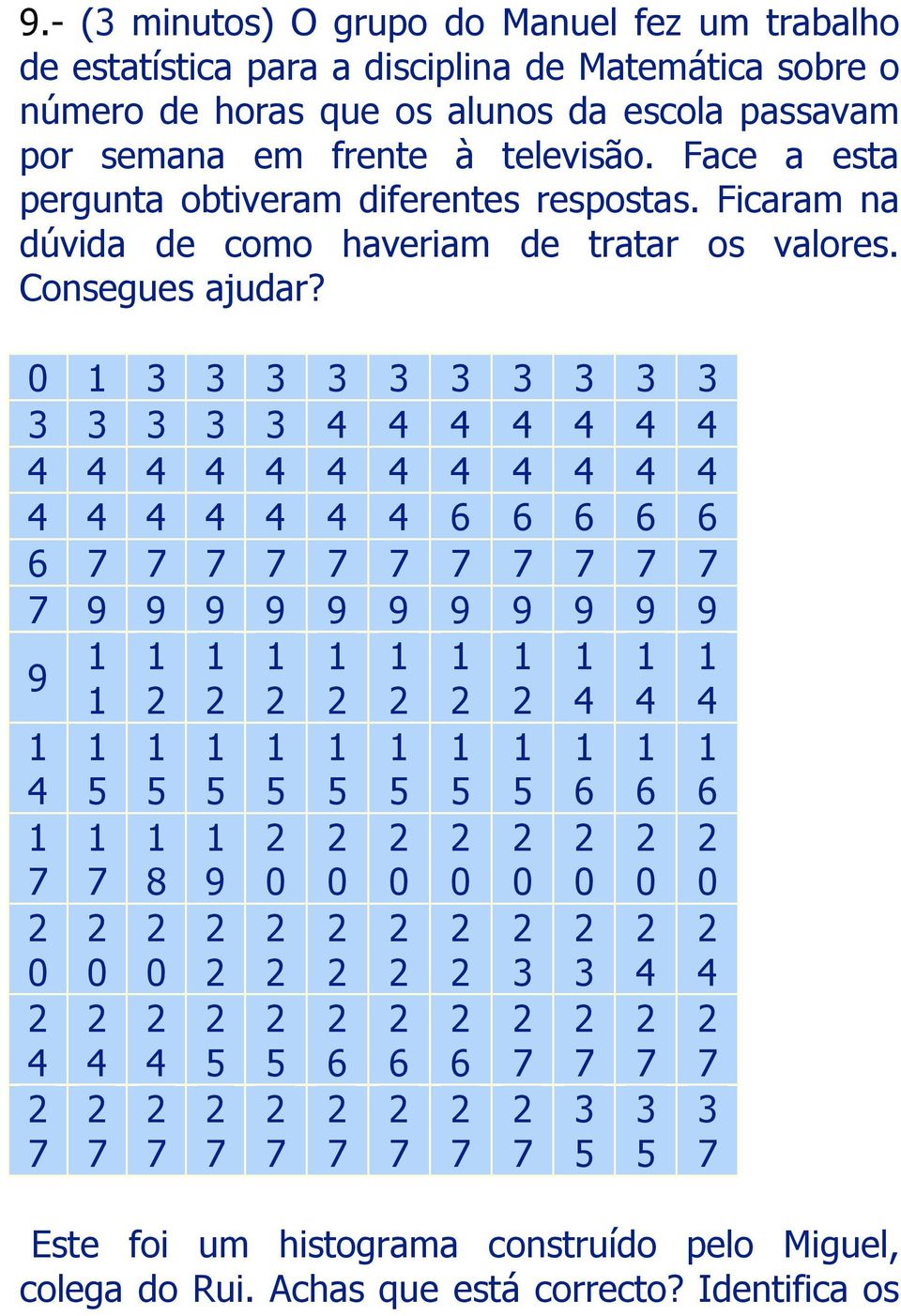 Ficaram na dúvida de como haveriam de tratar os valores. Consegues ajudar?