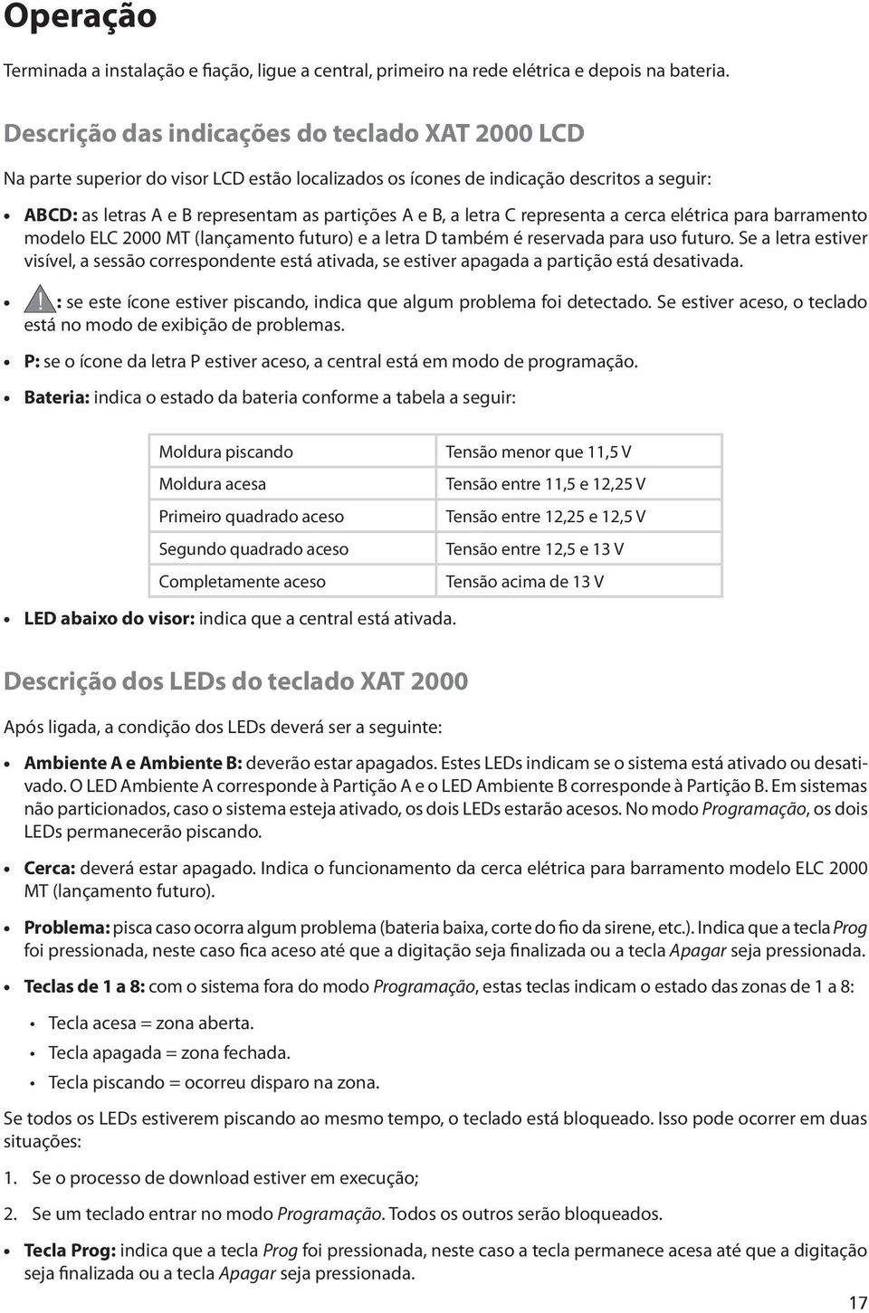 letra C representa a cerca elétrica para barramento modelo ELC 2000 MT (lançamento futuro) e a letra D também é reservada para uso futuro.