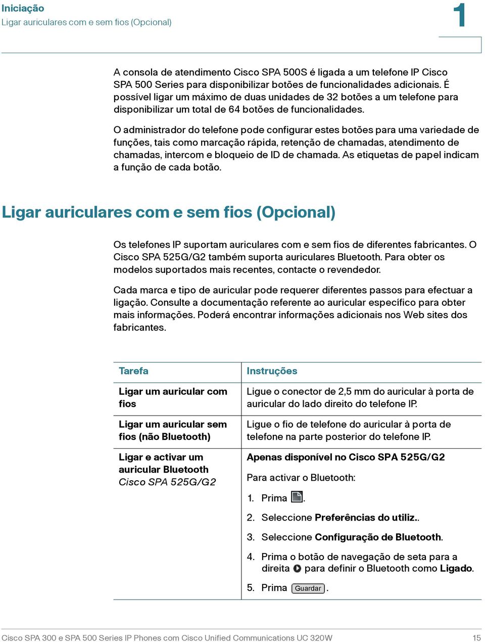 Percorra a lista até Modo Bluetooth e prima o botão de navegação de seta para a direita para seleccionar uma das seguintes opções: Telefone: O Cisco SPA 525G2 apenas será emparelhado com um auricular