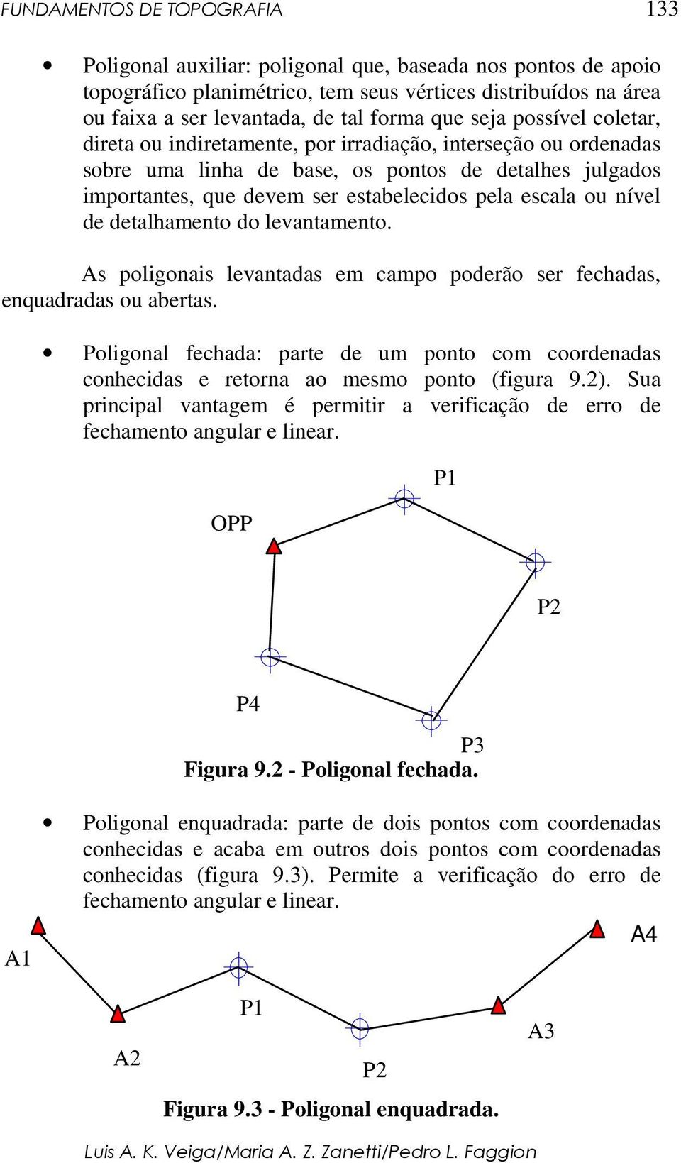 do levantamento. As poligonais levantadas em campo poderão ser fechadas, enquadradas ou abertas. Poligonal fechada: parte de um ponto com coordenadas conhecidas e retorna ao mesmo ponto (figura 9.2).