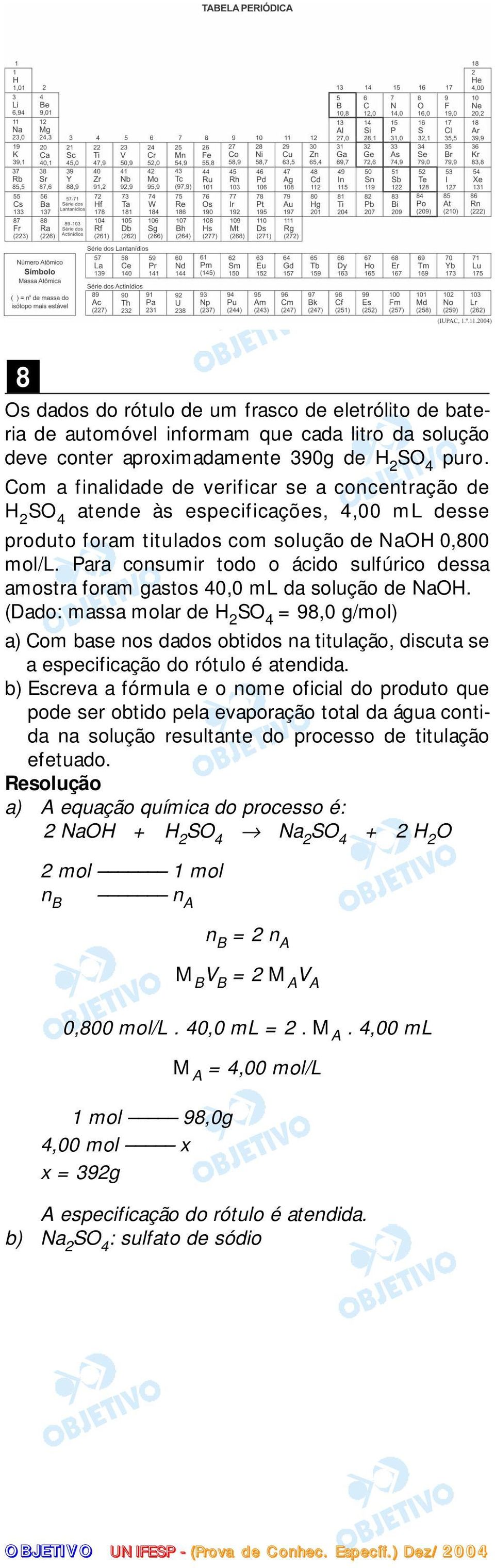 Para consumir todo o ácido sulfúrico dessa amostra foram gastos 40,0 ml da solução de NaOH.