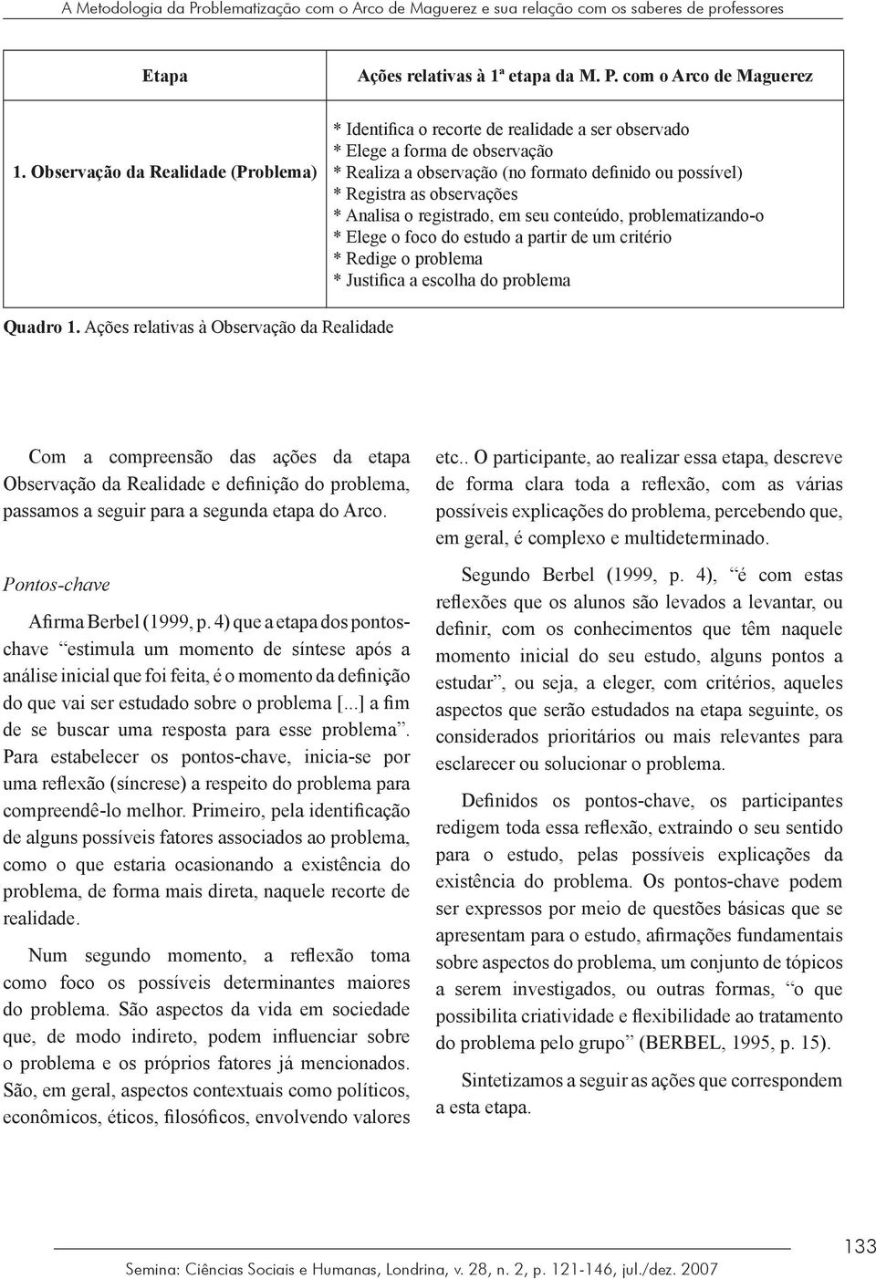 * Analisa o registrado, em seu conteúdo, problematizando-o * Elege o foco do estudo a partir de um critério * Redige o problema * Justifica a escolha do problema Quadro 1.