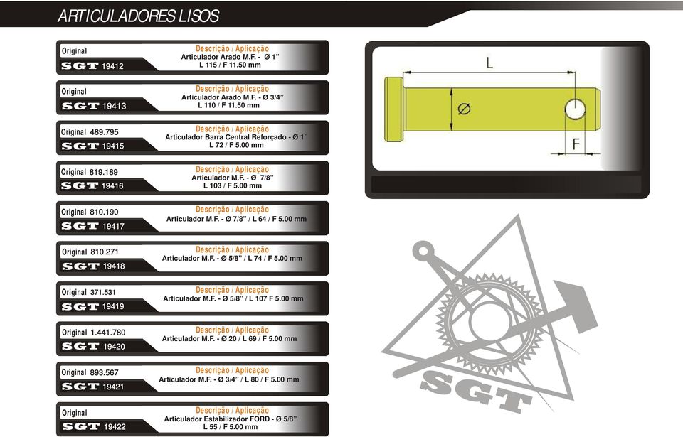 00 mm Articulador M.F. - Ø 7/8 L 103 / F 5.00 mm Articulador M.F. - Ø 7/8 / L 64 / F 5.00 mm Articulador M.F. - Ø 5/8 / L 74 / F 5.00 mm Articulador M.F. - Ø 5/8 / L 107 F 5.