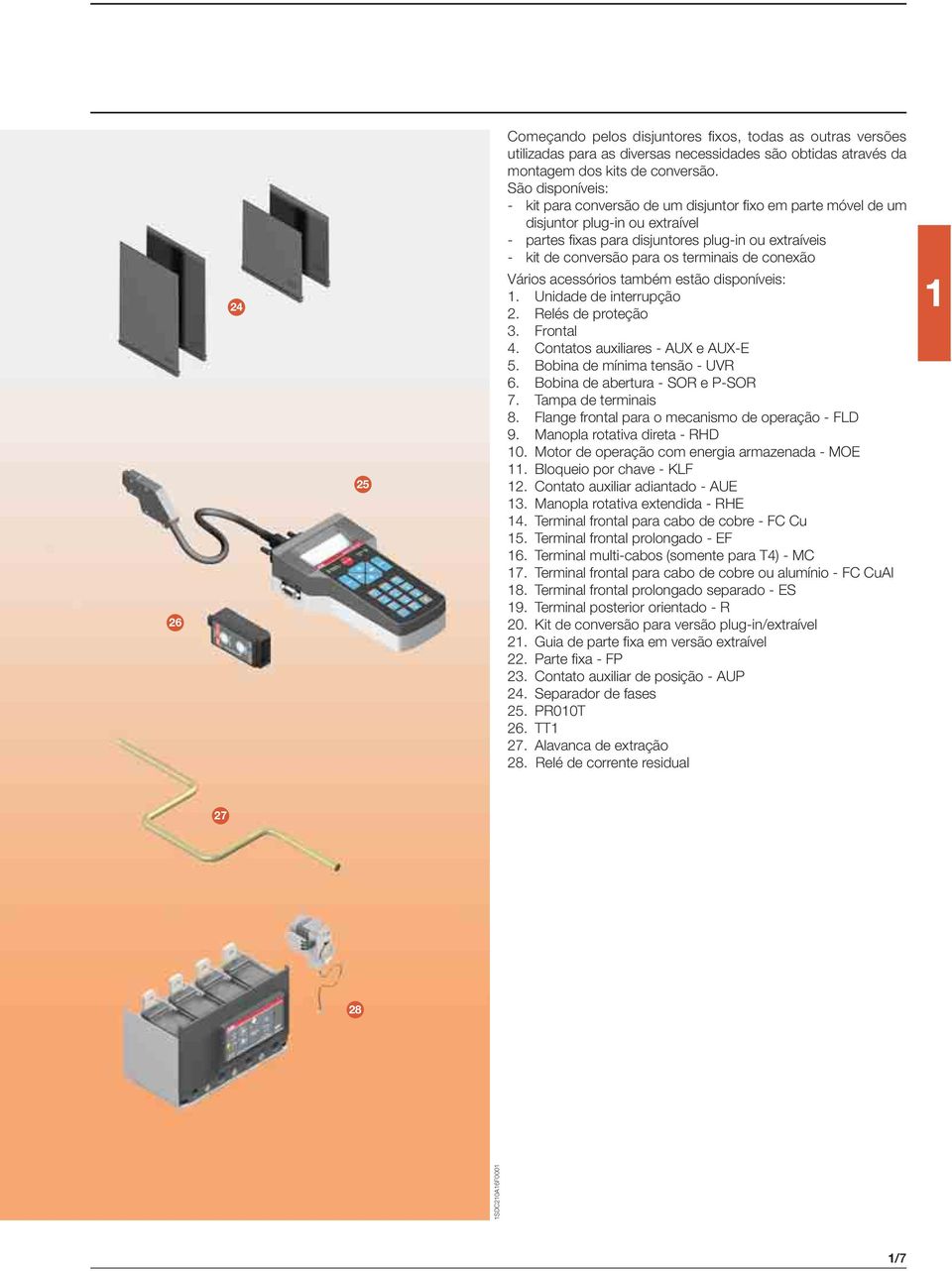 terminais de conexão Vários acessórios também estão disponíveis:. Unidade de interrupção 2. Relés de proteção 3. Frontal 4. Contatos auxiliares - AUX e AUX-E 5. Bobina de mínima tensão - UVR 6.