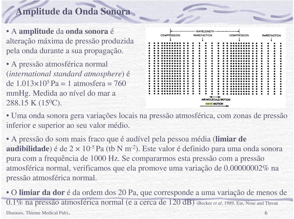 Uma onda sonora gera variações locais na pressão atmosférica, com zonas de pressão inferior e superior ao seu valor médio.