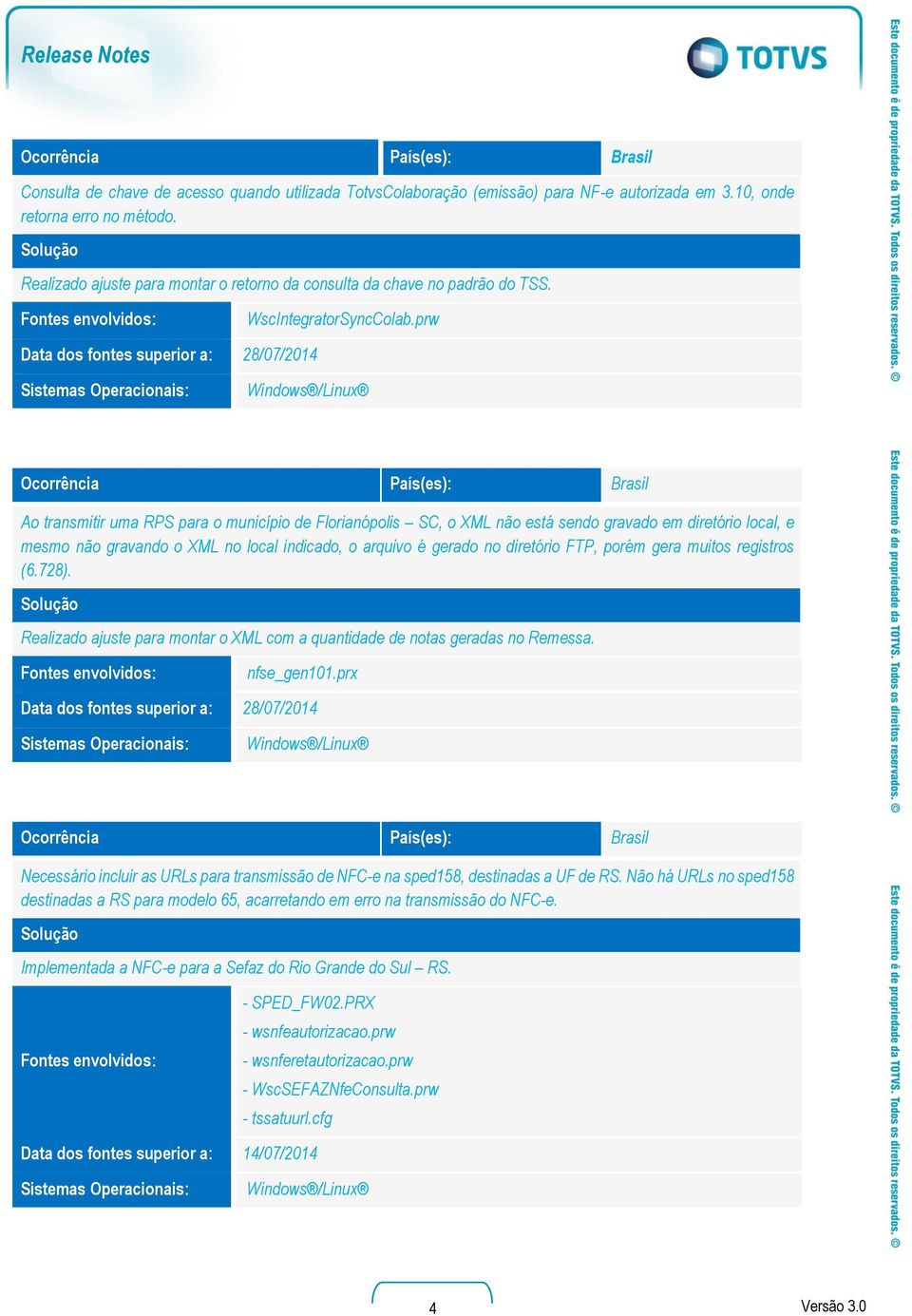 prw Data dos fontes superior a: 28/07/2014 Ao transmitir uma RPS para o município de Florianópolis SC, o XML não está sendo gravado em diretório local, e mesmo não gravando o XML no local indicado, o