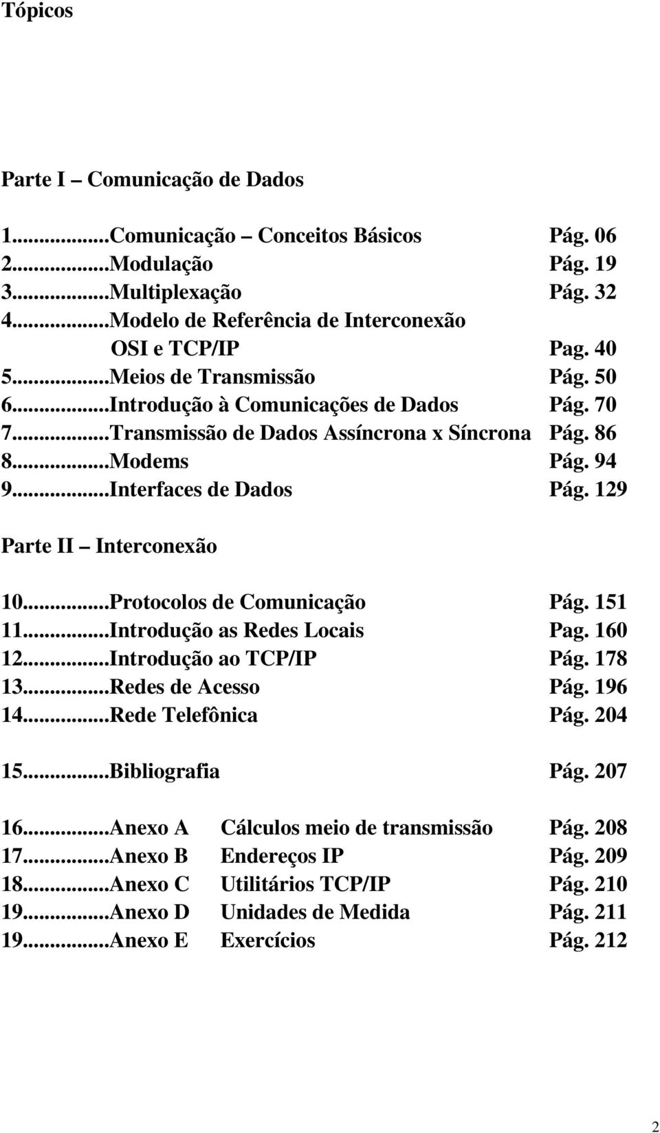 129 Parte II Interconexão 10...Protocolos de Comunicação 11...Introdução as Redes Locais 12...Introdução ao TCP/IP 13...Redes de Acesso 14...Rede Telefônica Pág. 151 Pag. 160 Pág. 178 Pág. 196 Pág.