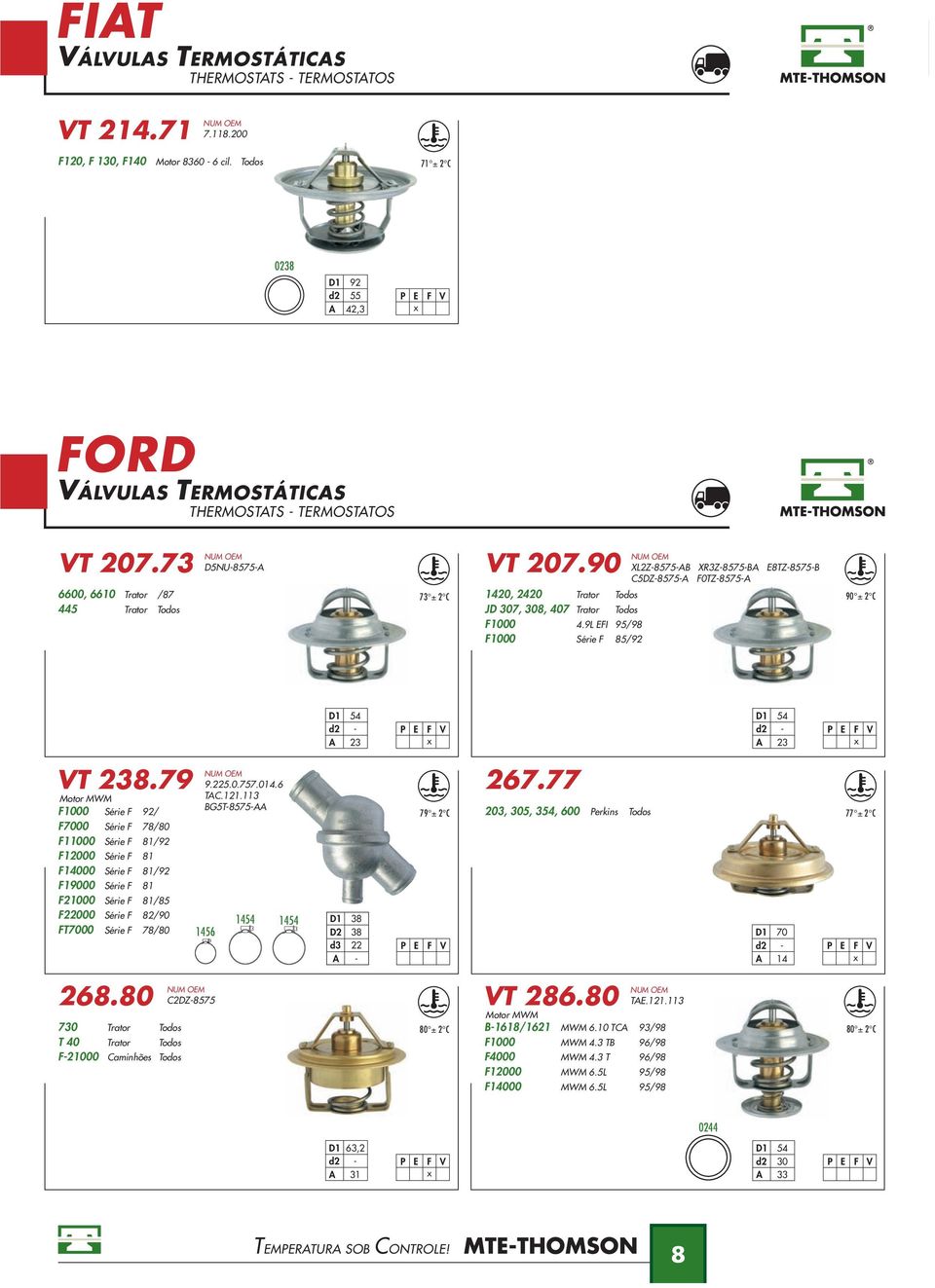 9L EFI 95/98 F1000 Série F 85/92 90 ± 2 C d2 - A 23 d2 - A 23 VT 238.