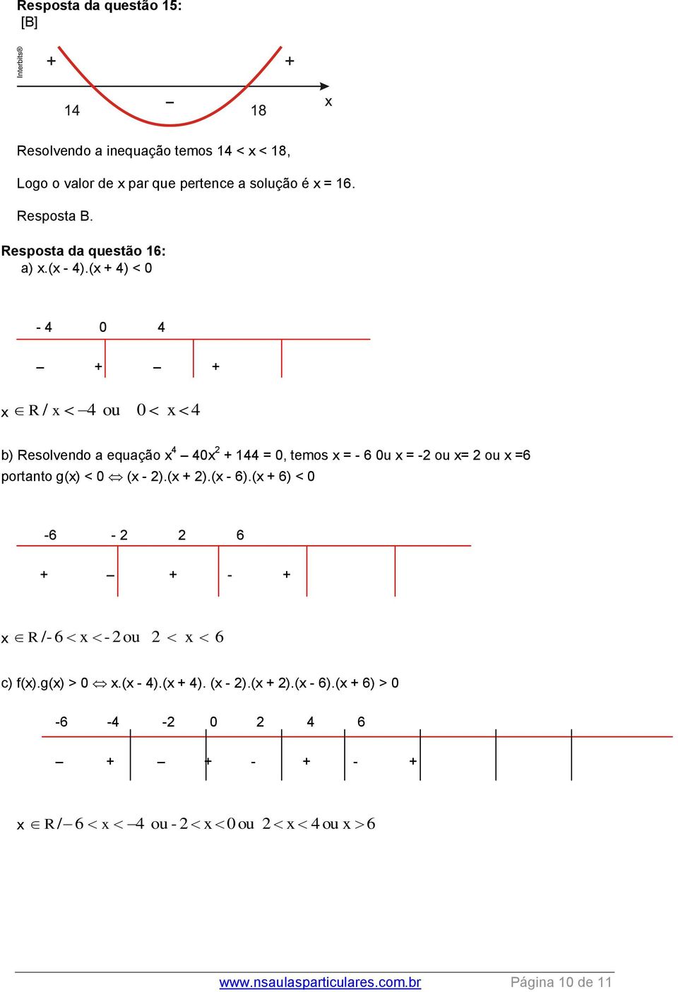 (x + 4) < 0-4 0 4 + + x R / x 4 ou 0 x 4 b) Resolvendo a equação x 4 40x + 144 = 0, temos x = - 6 0u x = - ou x= ou x =6 portanto g(x) < 0