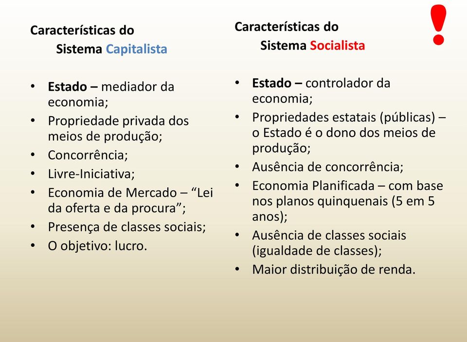 da procura ; Presença de classes sociais; O objetivo: lucro.