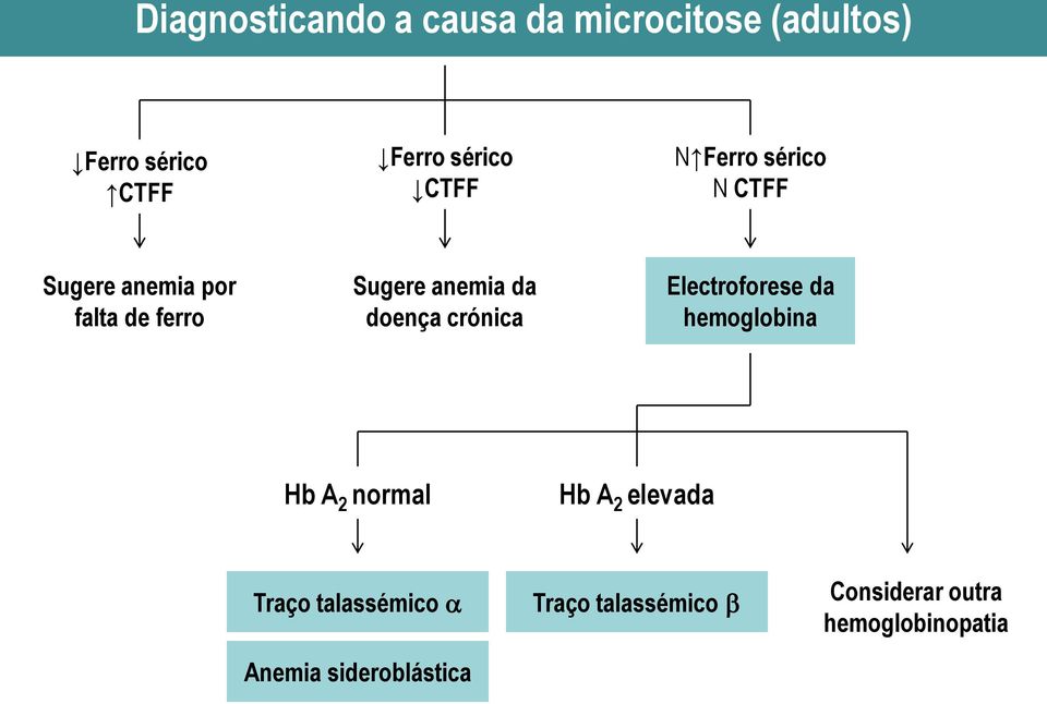 doença crónica Electroforese da hemoglobina Hb A 2 normal Hb A 2 elevada Traço