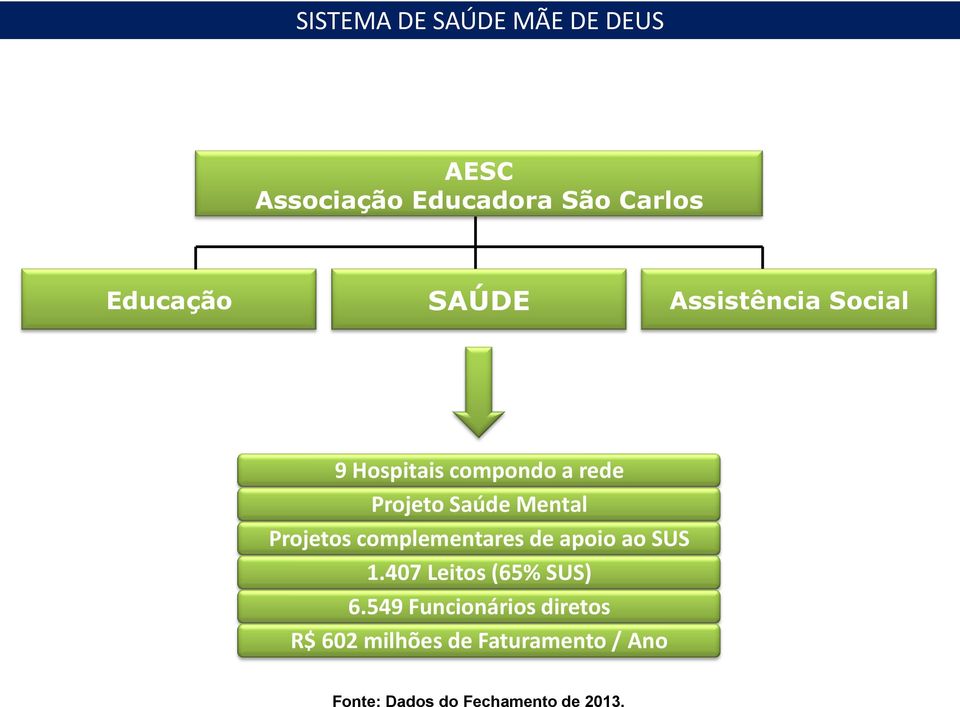 Projetos complementares de apoio ao SUS 1.407 Leitos (65% SUS) 6.