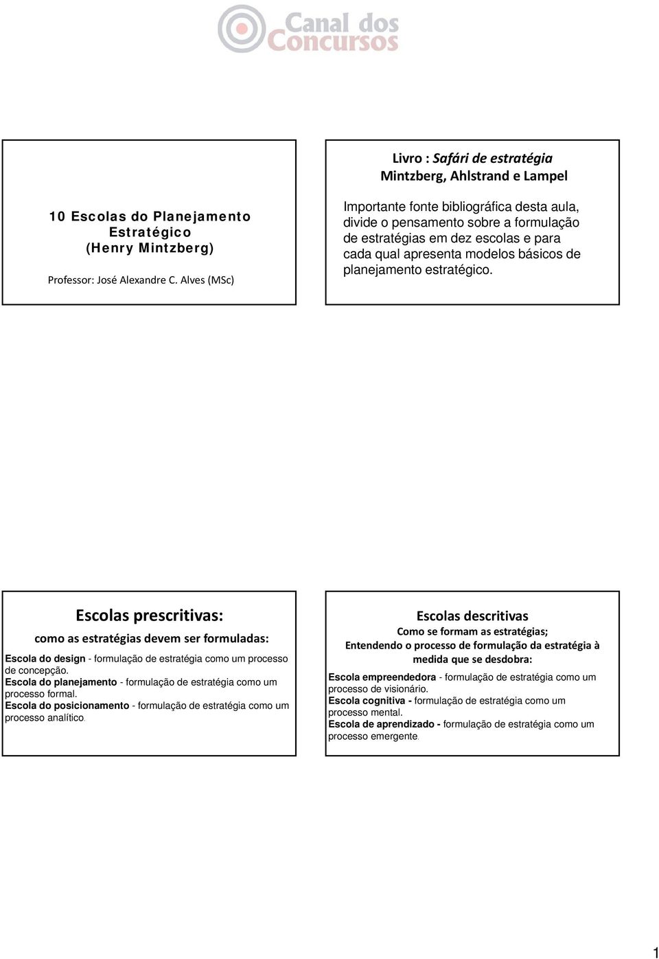 Escolas prescritivas: como as estratégias devem ser formuladas: Escola do design - formulação de estratégia como um processo de concepção.