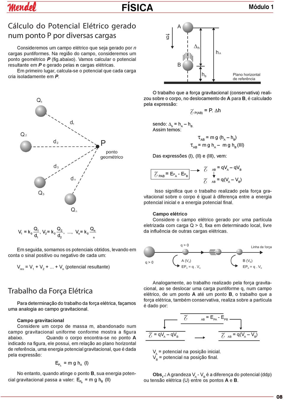 Em primeiro lugar, calcula se o potencial que cada carga cria isoladamente em P.