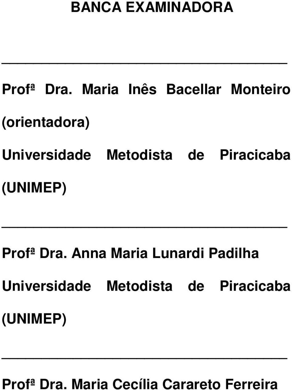 Metodista de Piracicaba (UNIMEP) Profª Dra.