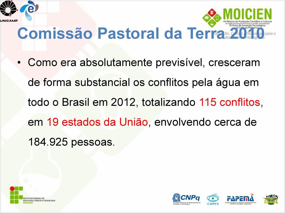 pela água em todo o Brasil em 2012, totalizando 115