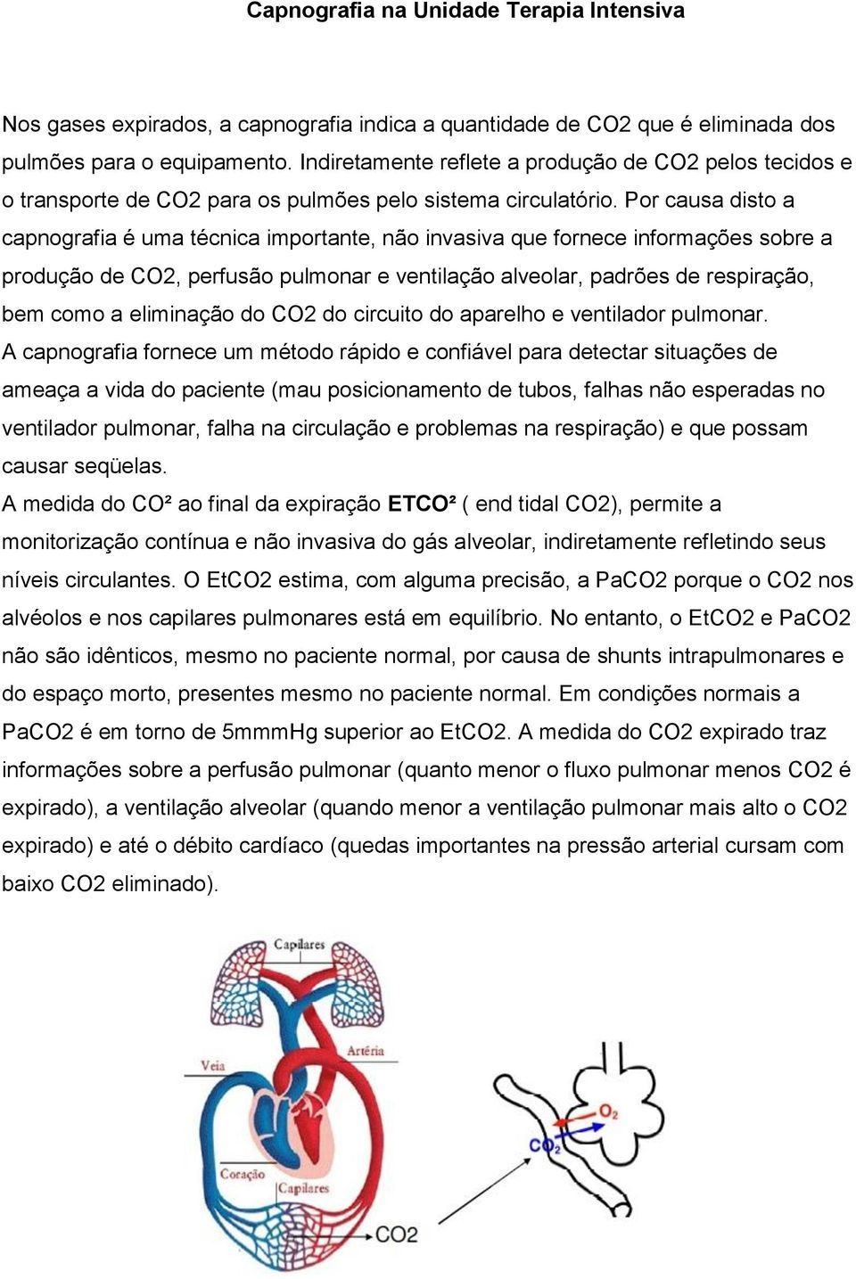 Por causa disto a capnografia é uma técnica importante, não invasiva que fornece informações sobre a produção de CO2, perfusão pulmonar e ventilação alveolar, padrões de respiração, bem como a