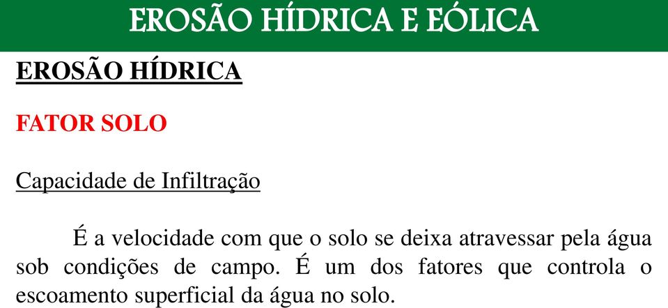 se deixa atravessar pela água sob condições de campo.