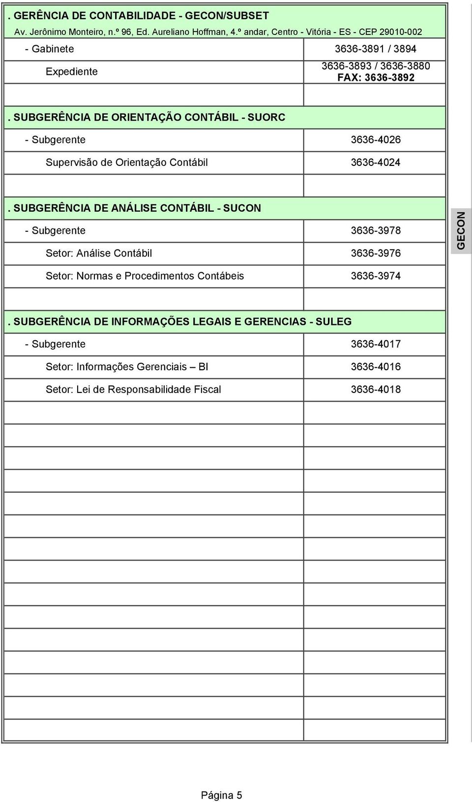 SUBGERÊNCIA DE ORIENTAÇÃO CONTÁBIL - SUORC 3636-4026 Supervisão de Orientação Contábil 3636-4024.