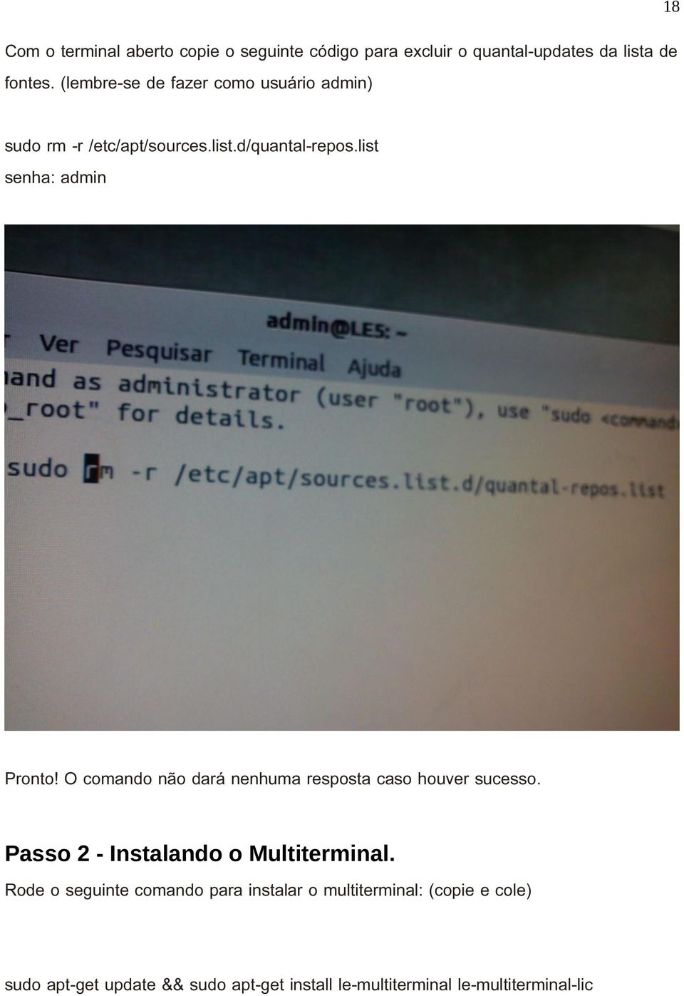 O comando não dará nenhuma resposta caso houver sucesso. Passo 2 - Instalando o Multiterminal.