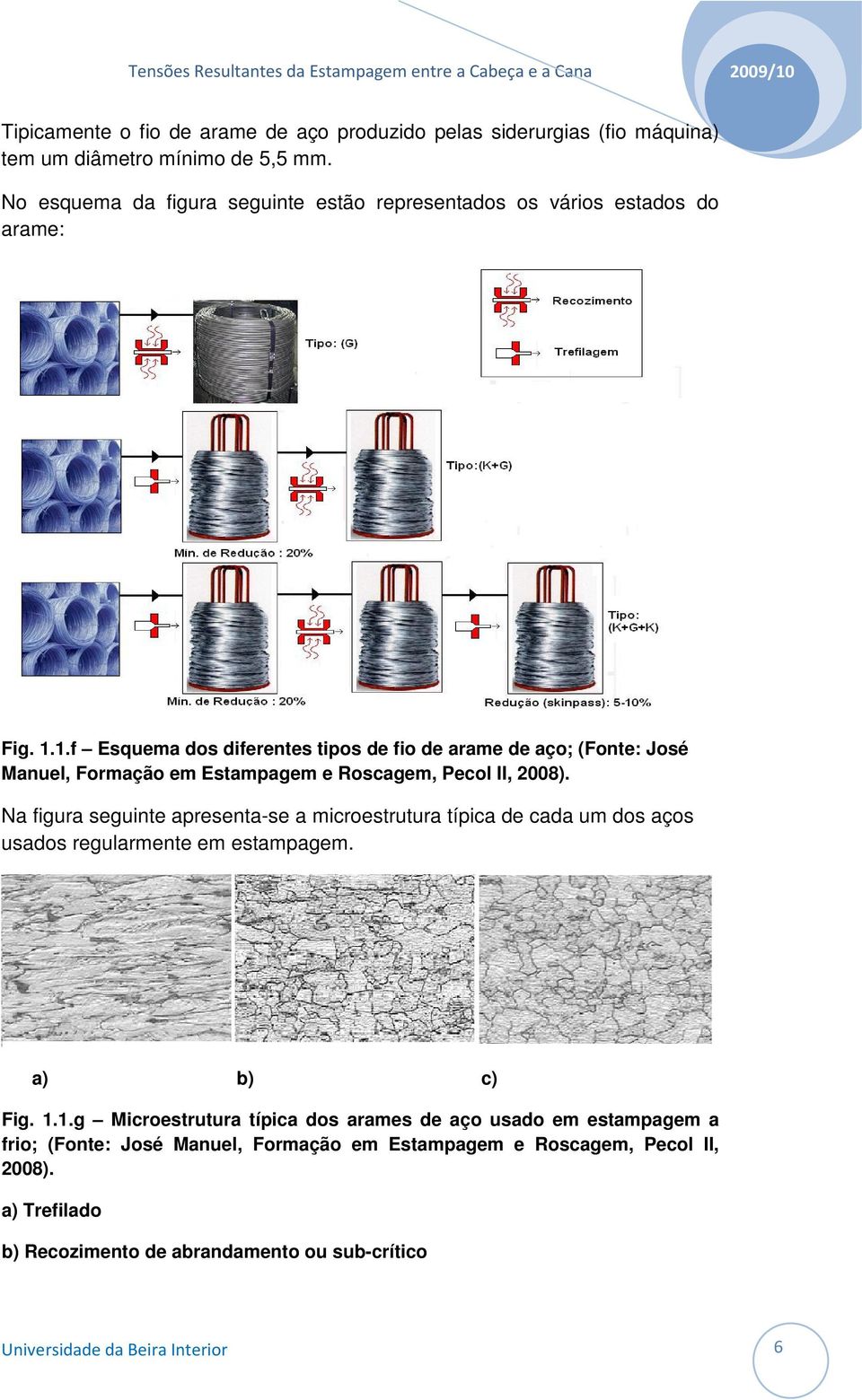 1.f Esquema dos diferentes tipos de fio de arame de aço; (Fonte: José Manuel, Formação em Estampagem e Roscagem, Pecol II, 2008).