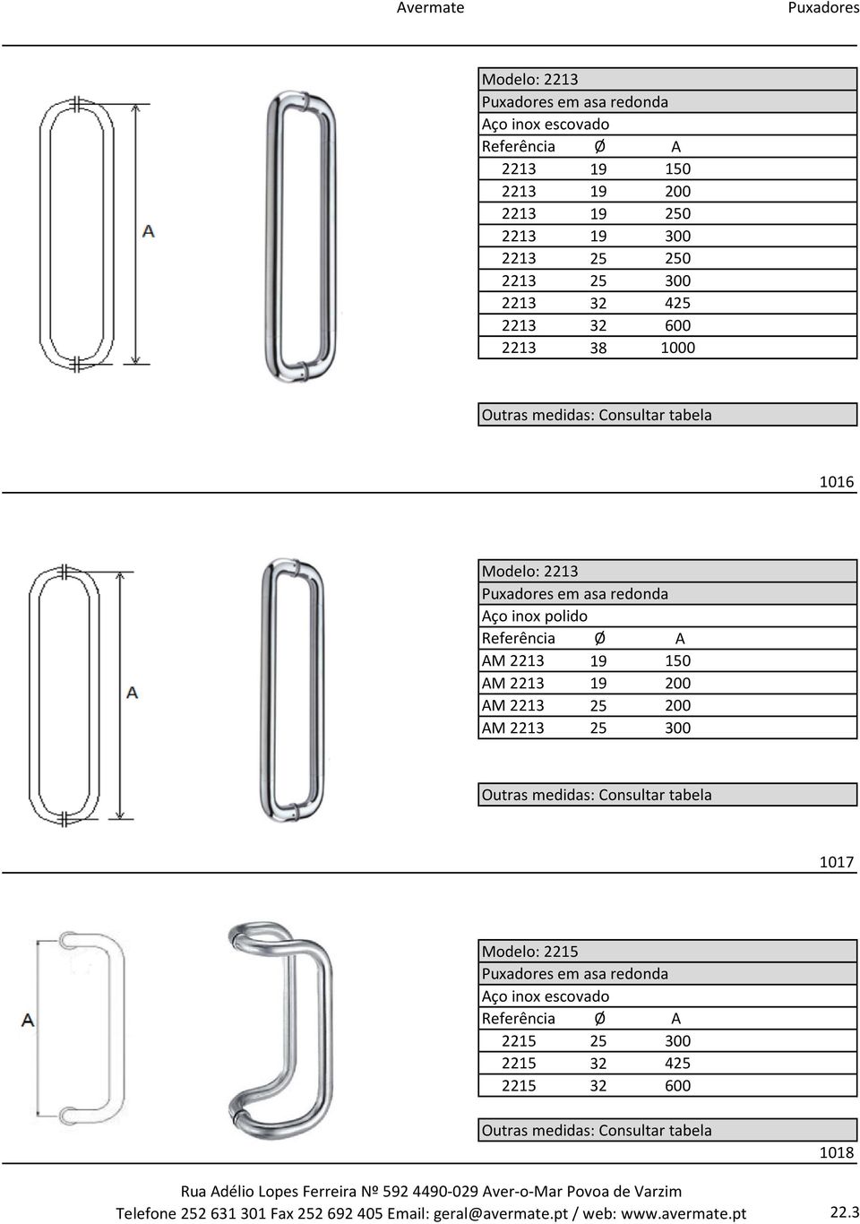 2213 19 200 AM 2213 25 200 AM 2213 25 300 1017 Modelo: 2215 em asa redonda Aço inox escovado 2215 25 300 2215