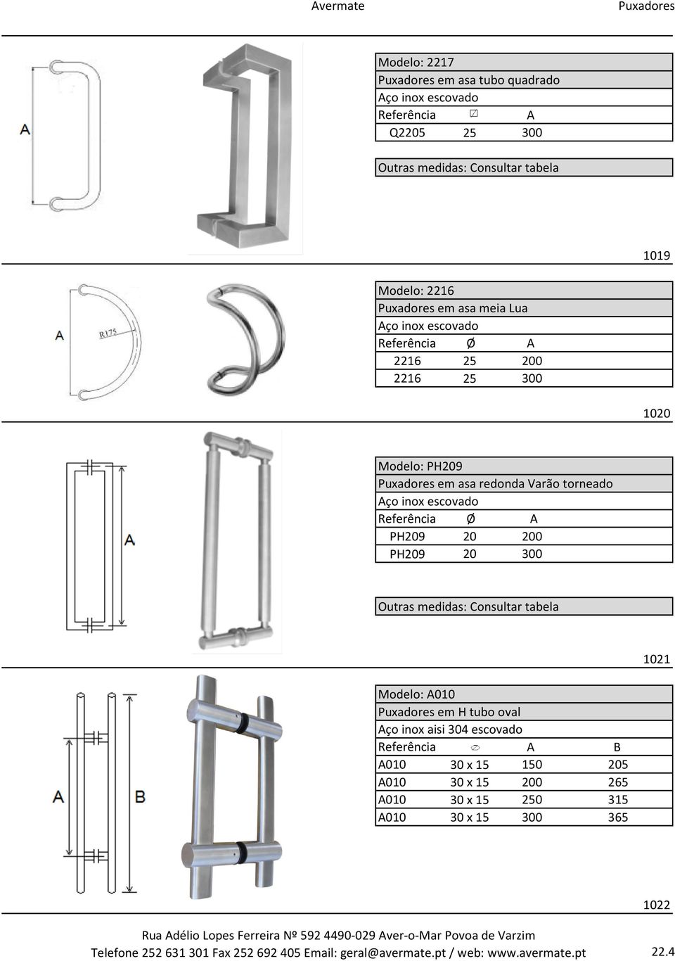 300 1021 Modelo: A010 em H tubo oval Aço inox aisi 304 escovado Referência A B A010 30 x 15 150 205 A010 30 x 15 200 265