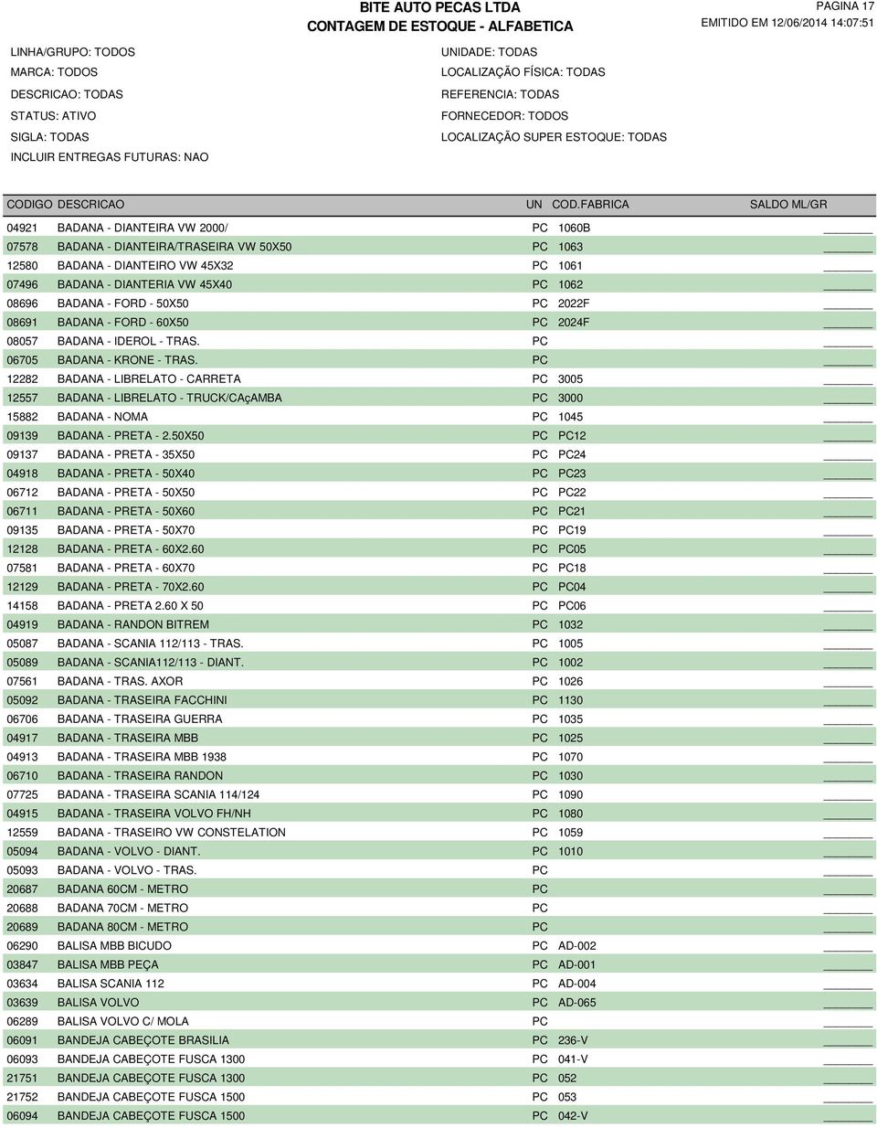 PC 12282 BADANA - LIBRELATO - CARRETA PC 3005 12557 BADANA - LIBRELATO - TRUCK/CAçAMBA PC 3000 15882 BADANA - NOMA PC 1045 09139 BADANA - PRETA - 2.