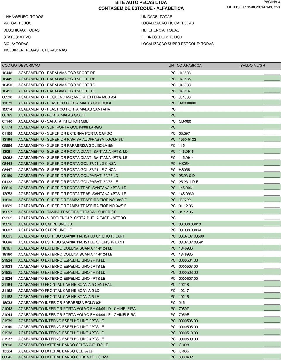 ACABAMENTO - PORTA MALAS GOL III PC 07146 ACABAMENTO - SAPATA INFERIOR MBB PC CB-980 07774 ACABAMENTO - SUP. PORTA GOL 84/86 LARGO PC 01168 ACABAMENTO - SUPERIOR EXTERNA PORTA CARGO PC 08.