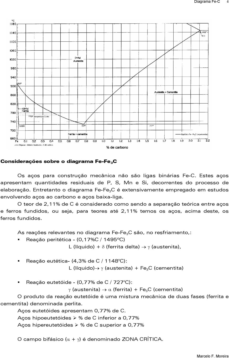 Entretanto o diagrama Fe-Fe 3 C é extensivamente empregado em estudos envolvendo aços ao carbono e aços baixa-liga.