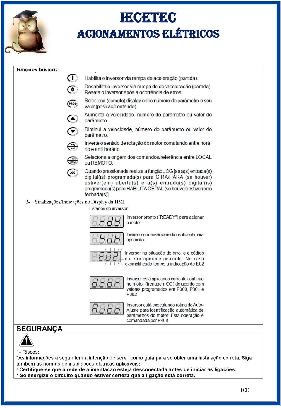 Siga também as normas de instalações elétricas aplicáveis; * Certifique-se que a rede de alimentação