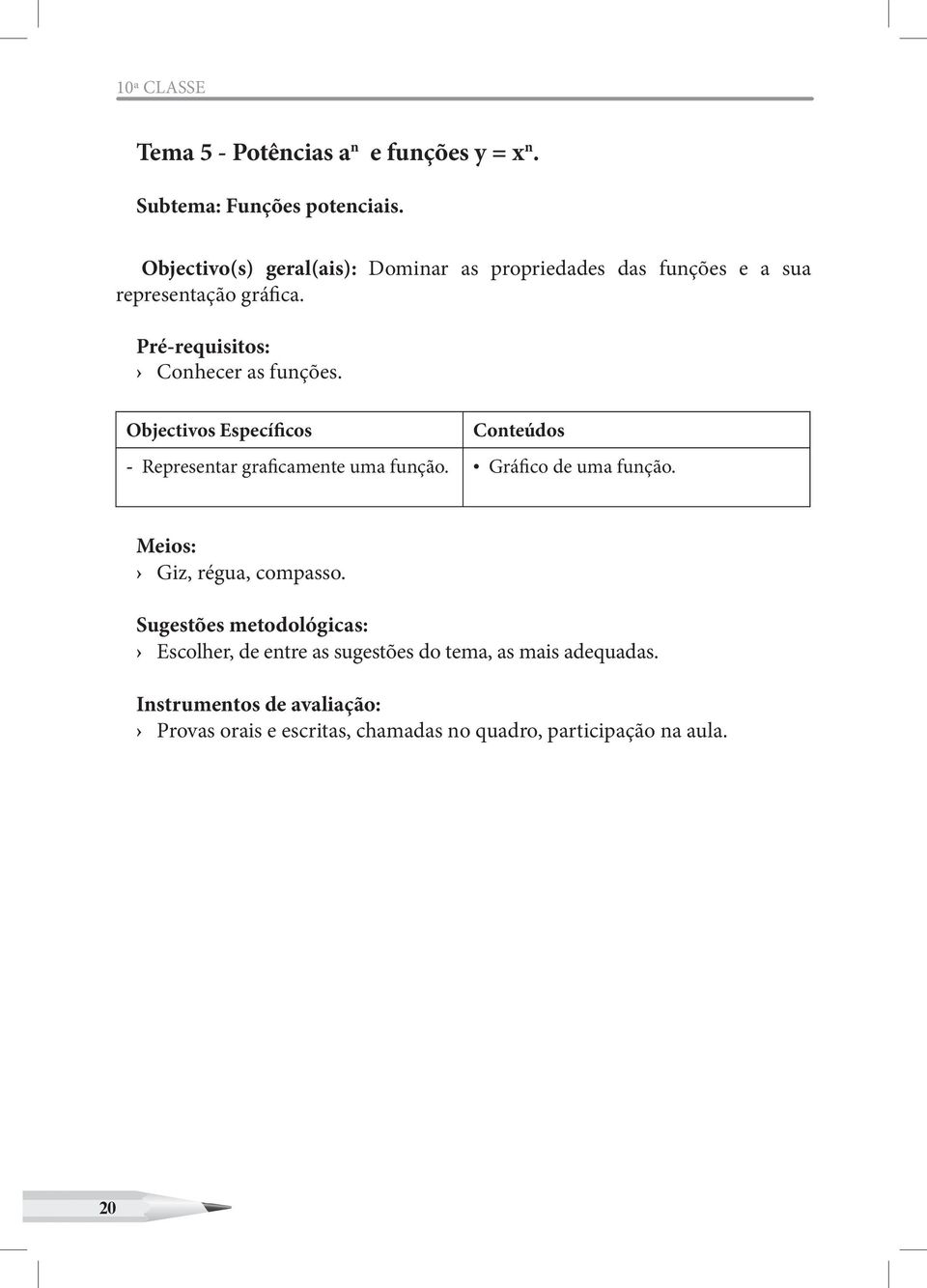 Pré-requisitos: Conhecer as funções. Objectivos Específicos Conteúdos -- Representar graficamente uma função.