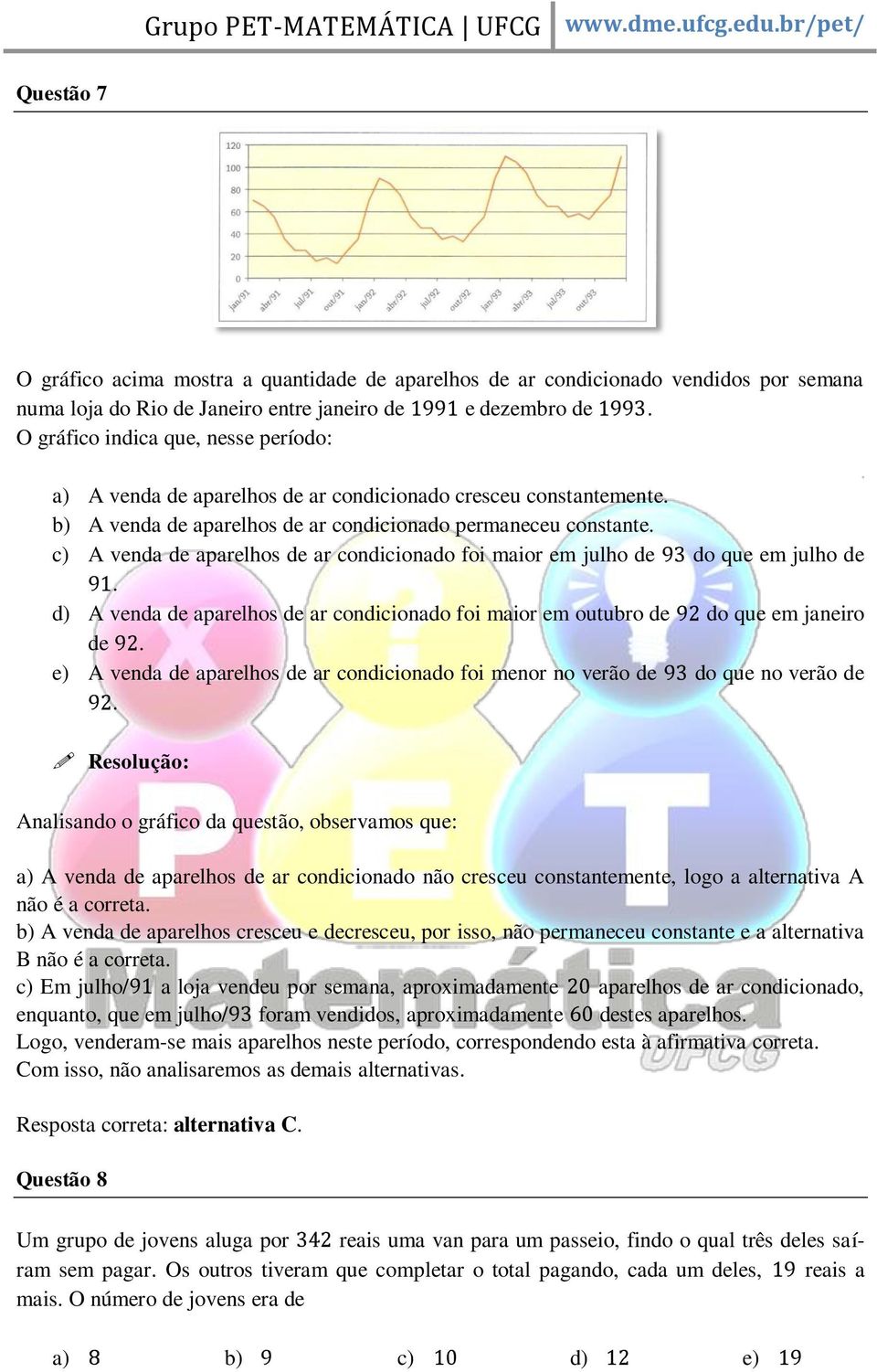 c) A venda de aparelhos de ar condicionado foi maior em julho de do que em julho de. d) A venda de aparelhos de ar condicionado foi maior em outubro de do que em janeiro de.