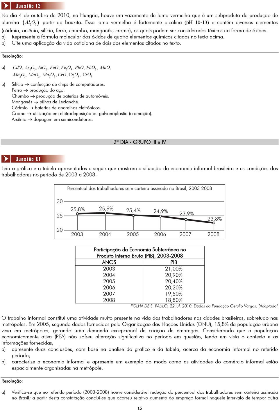 de óxidos. a) Represente a fórmula molecular dos óxidos de quatro elementos químicos citados no texto acima. b) Cite uma aplicação da vida cotidiana de dois dos elementos citados no texto.