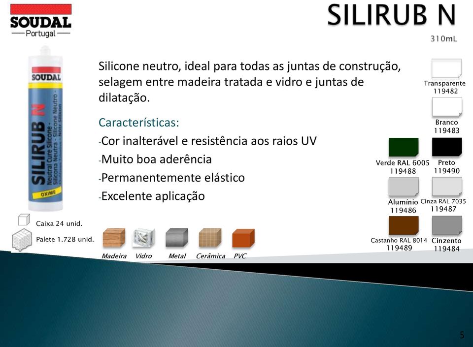 Transparente 119482 -Cor inalterável e resistência aos raios UV -Muito boa aderência -Permanentemente elástico