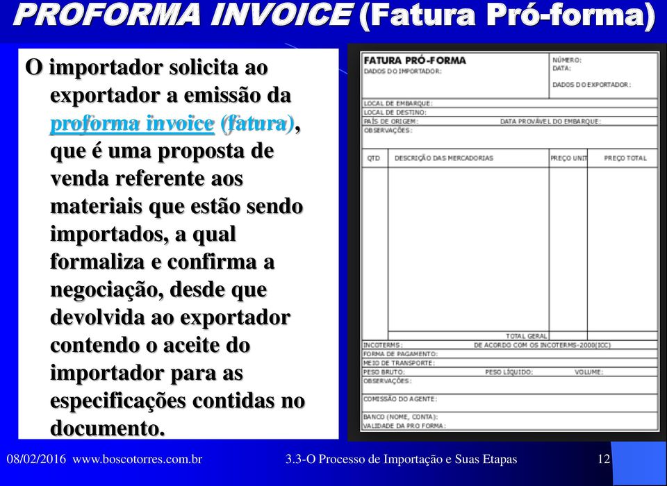 a qual formaliza e confirma a negociação, desde que devolvida ao exportador contendo o aceite do