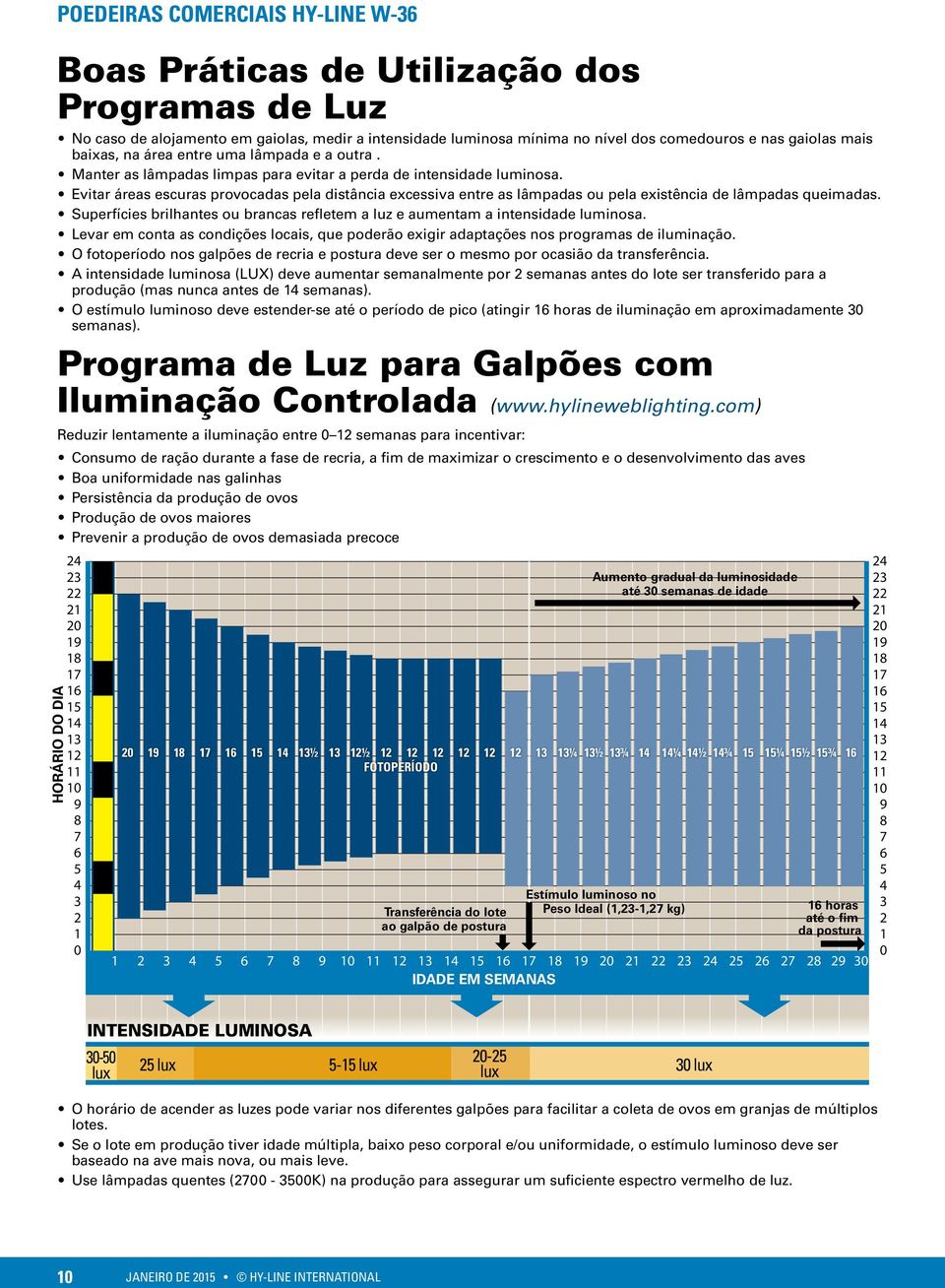 Superfícies brilhantes ou brancas refletem a luz e aumentam a intensidade luminosa. Levar em conta as condições locais, que poderão exigir adaptações nos programas de iluminação.