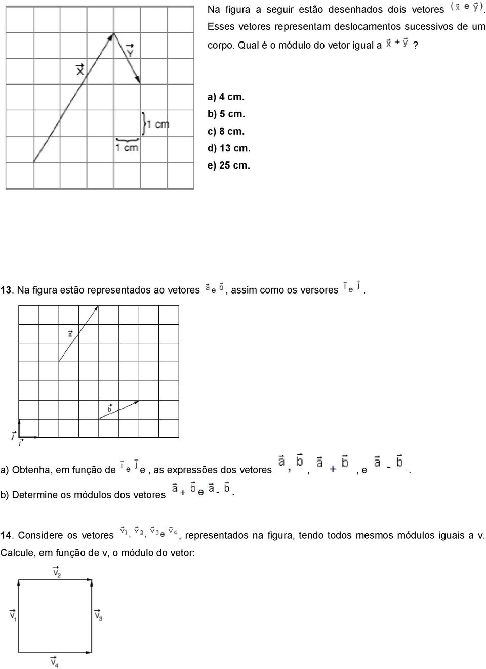 cm. e) 25 cm. 13. Na figura estão representados ao vetores, assim como os versores.