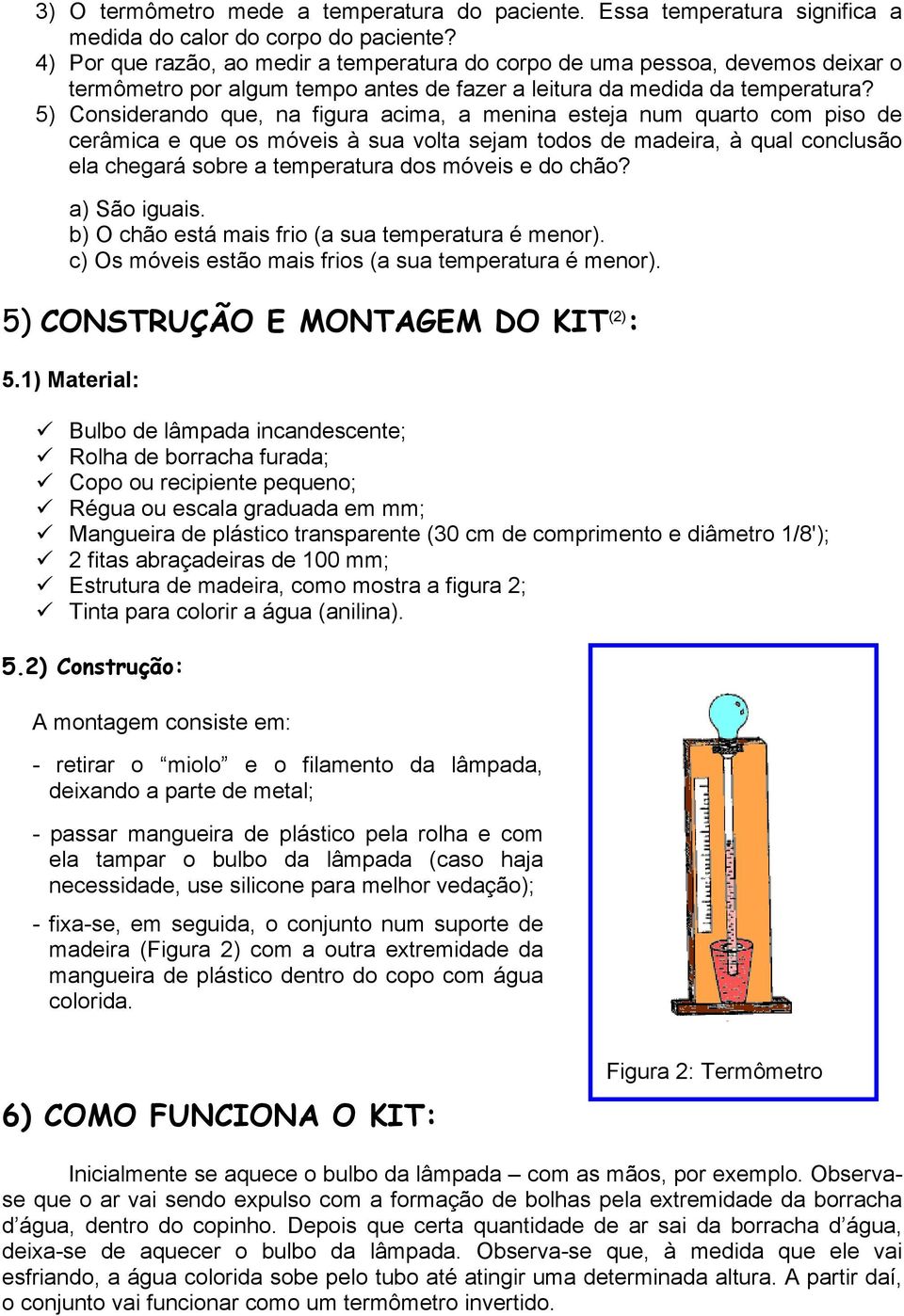 5) Considerando que, na figura acima, a menina esteja num quarto com piso de cerâmica e que os móveis à sua volta sejam todos de madeira, à qual conclusão ela chegará sobre a temperatura dos móveis e