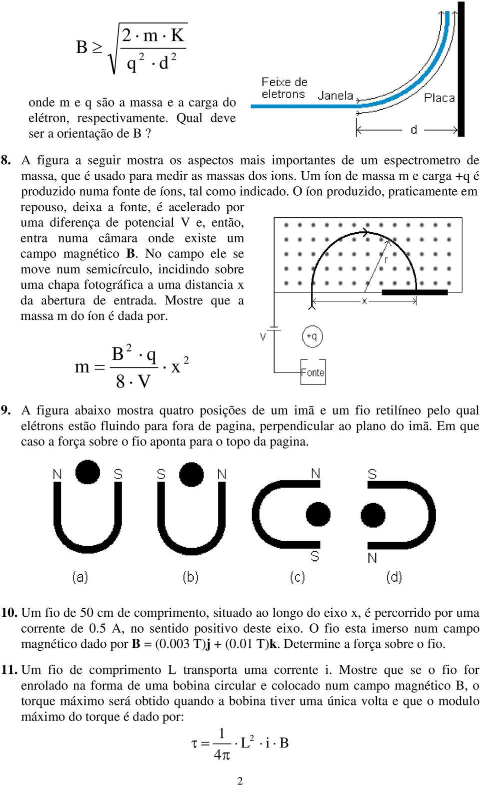 Um íon de massa m e carga +q é produzido numa fonte de íons, tal como indicado.