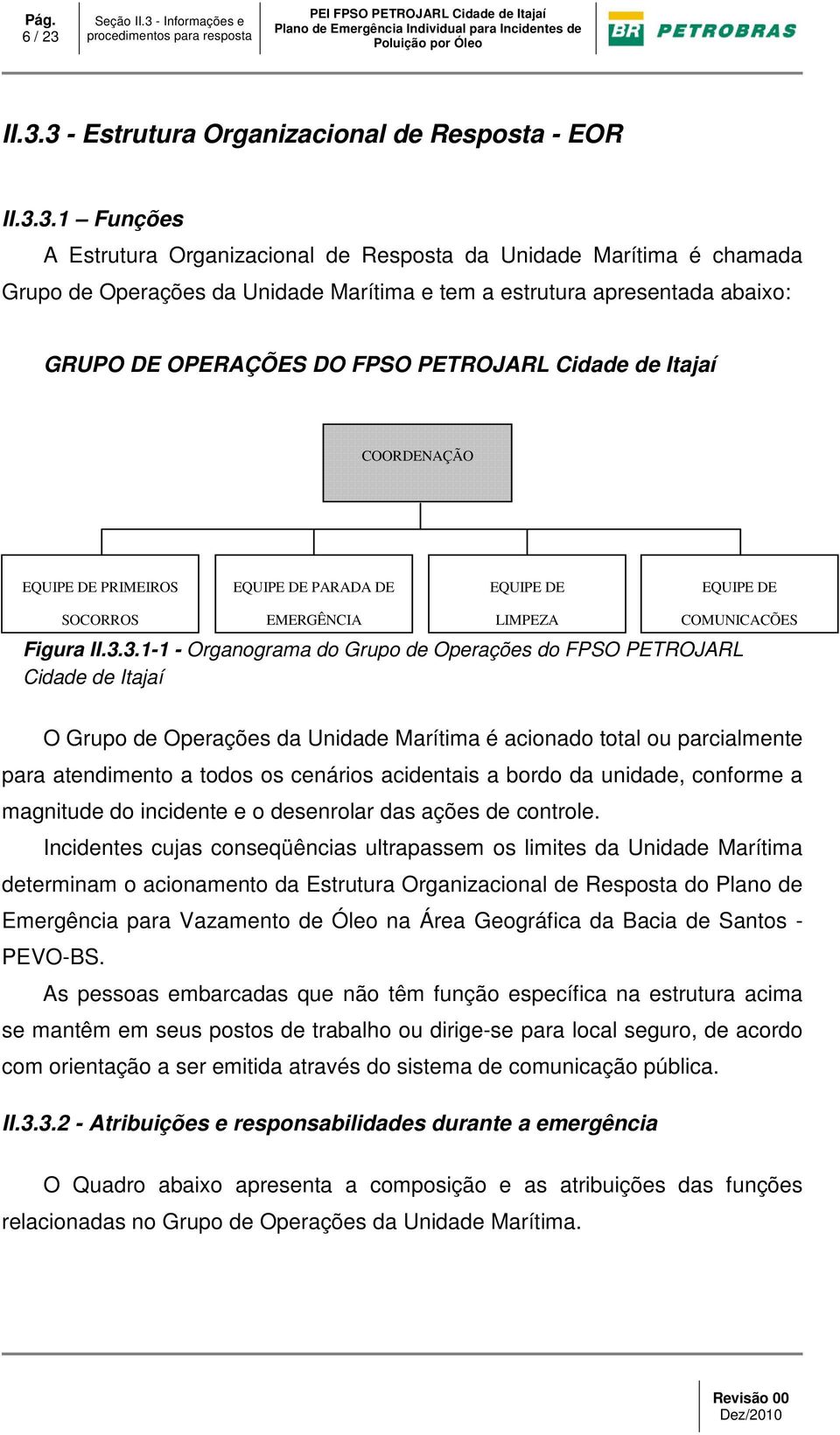 3 - Estrutura Organizacional de Resposta - EOR II.3.3.1 Funções A Estrutura Organizacional de Resposta da Unidade Marítima é chamada Grupo de Operações da Unidade Marítima e tem a estrutura