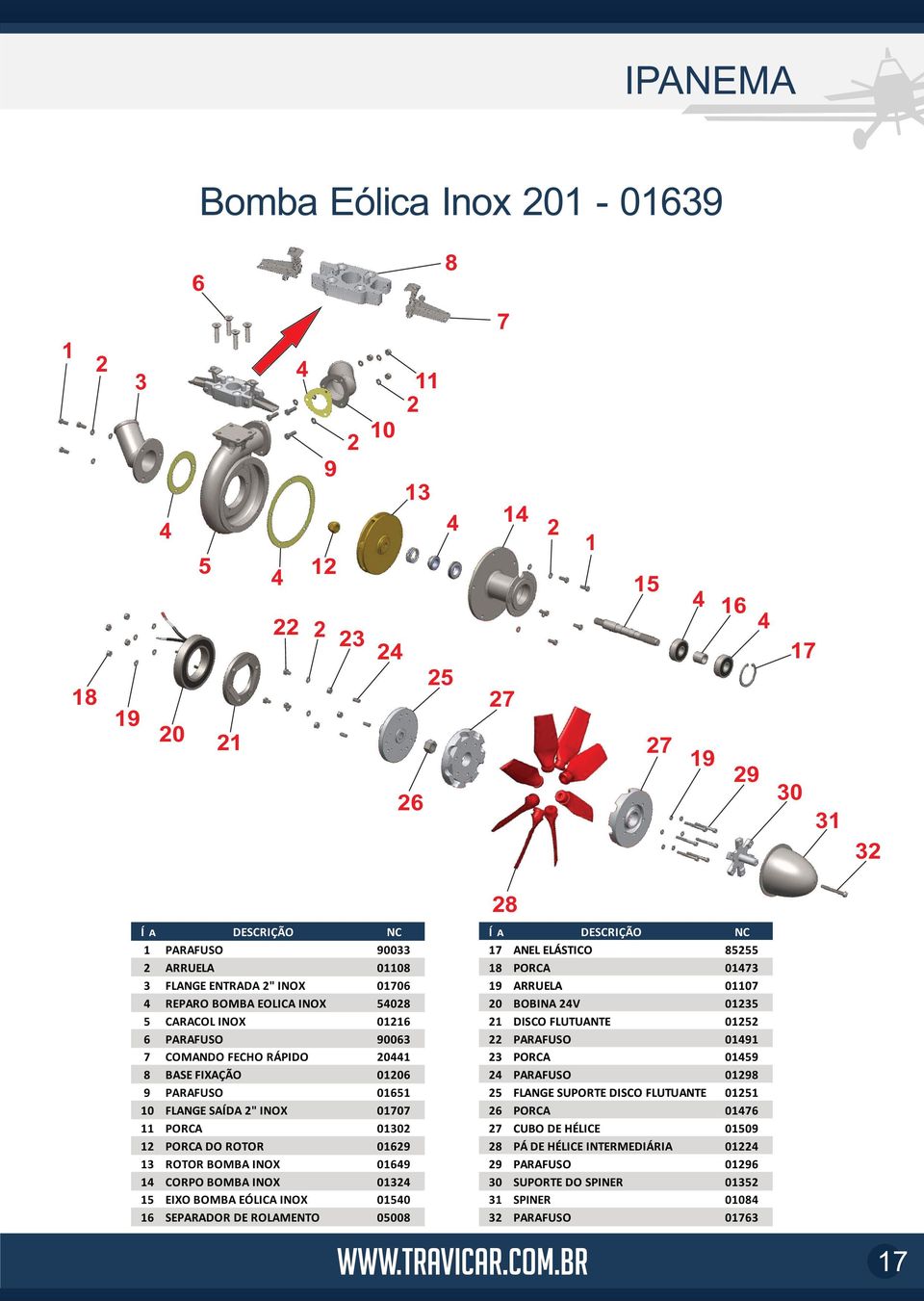 BOMBA EÓLICA INOX 00 SEPARADOR DE ROLAMENTO 000 ANEL ELÁSTICO PORCA 0 ARRUELA 00 0 BOBINA V 0 DISCO FLUTUANTE 0 PARAFUSO 0 PORCA 0 PARAFUSO