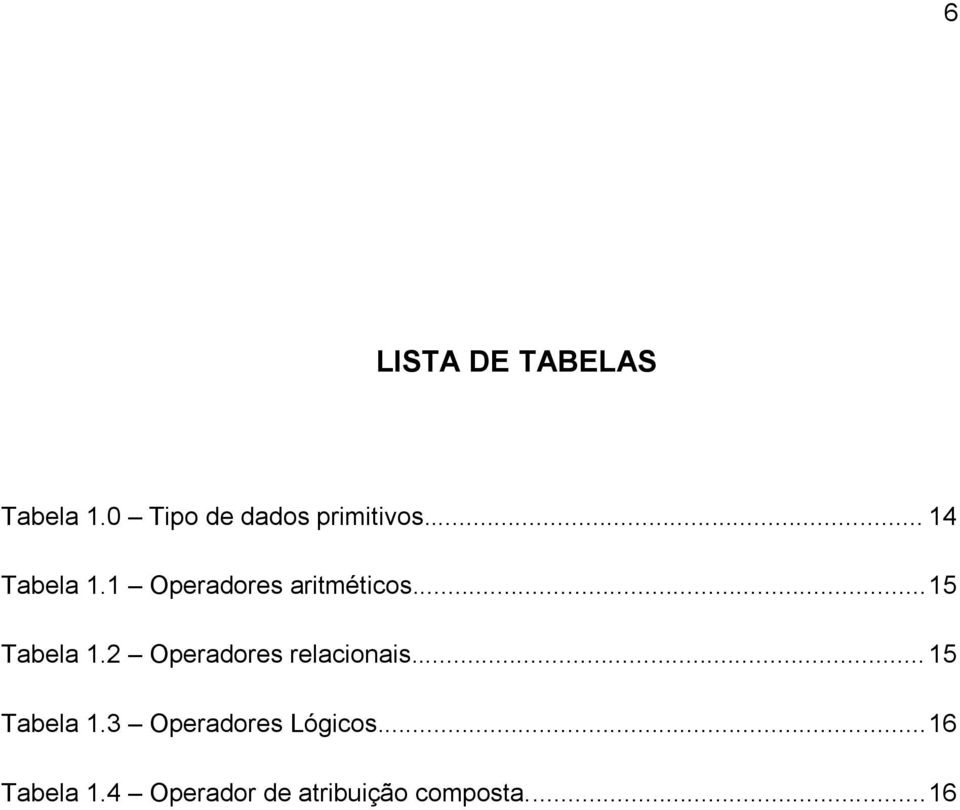 2 Operadores relacionais... 15 Tabela 1.