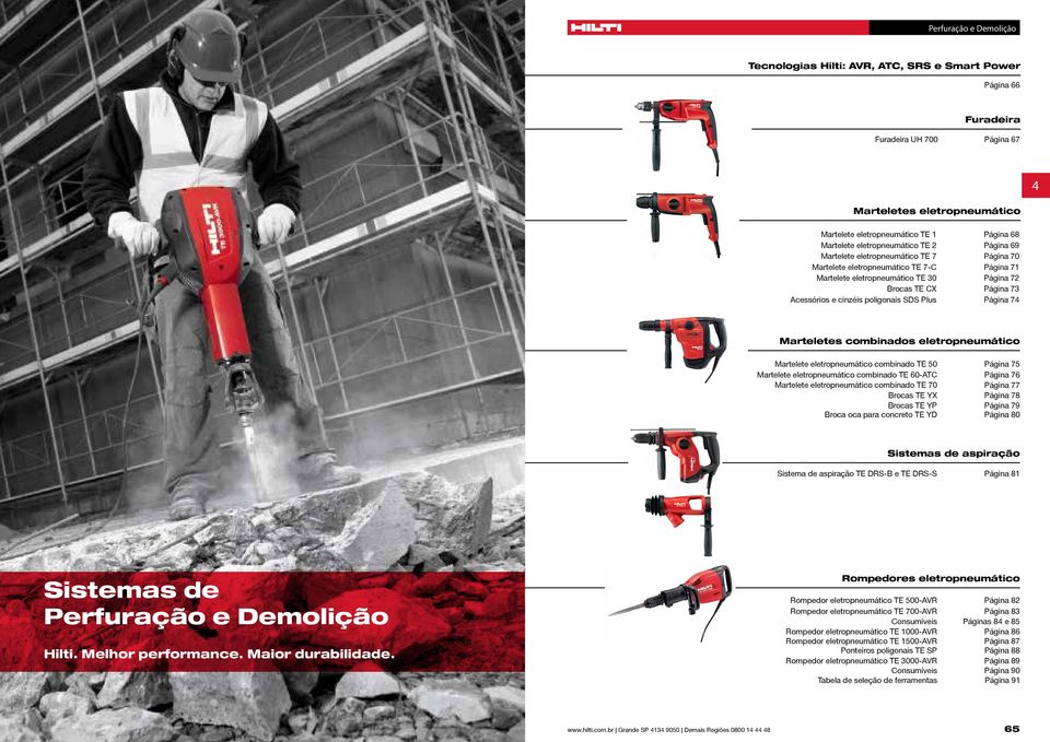 Plus Página 7 Marteletes combinados eletropneumático Martelete eletropneumático combinado TE 50 Martelete eletropneumático combinado TE 60-ATC Martelete eletropneumático combinado TE 70 Brocas TE YX