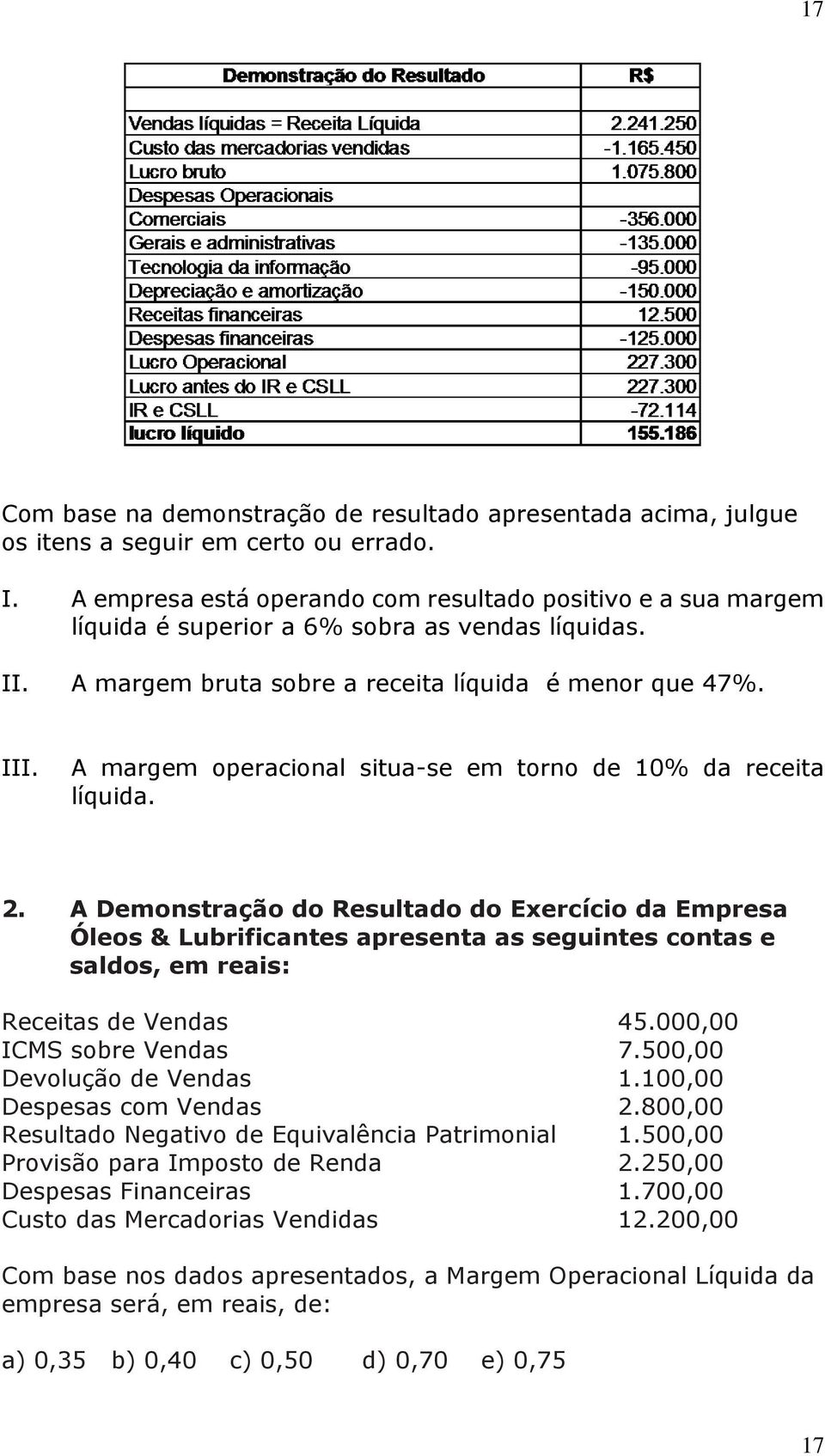 A margem operacional situa-se em torno de 10% da receita líquida. 2.