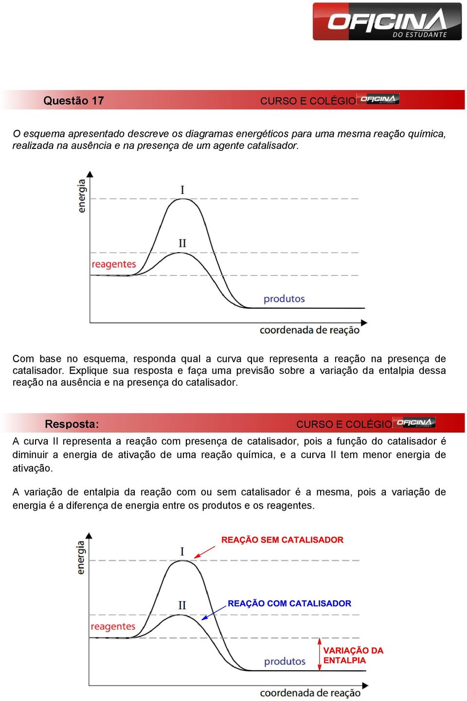 Explique sua resposta e faça uma previsão sobre a variação da entalpia dessa reação na ausência e na presença do catalisador.