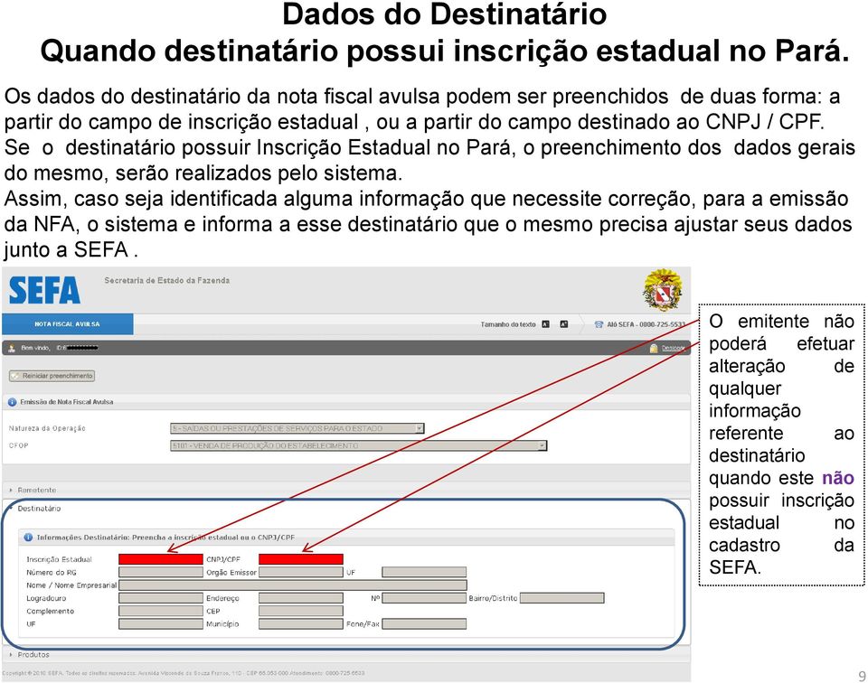 Se o destinatário possuir Inscrição Estadual no Pará, o preenchimento dos dados gerais do mesmo, serão realizados pelo sistema.