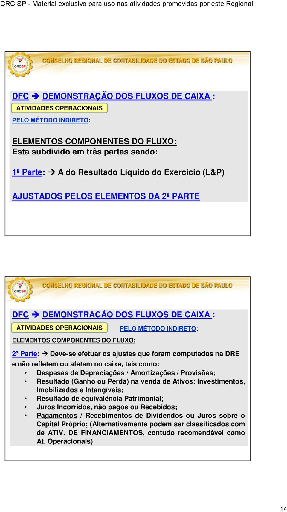 Despesas de Depreciações / Amortizações / Provisões; Resultado (Ganho ou Perda) na venda de Ativos: Investimentos, Imobilizados e Intangíveis; Resultado de equivalência Patrimonial; Juros Incorridos,