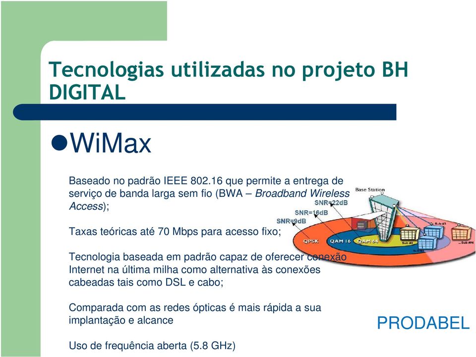 Mbps para acesso fixo; Tecnologia baseada em padrão capaz de oferecer conexão Internet na última milha como