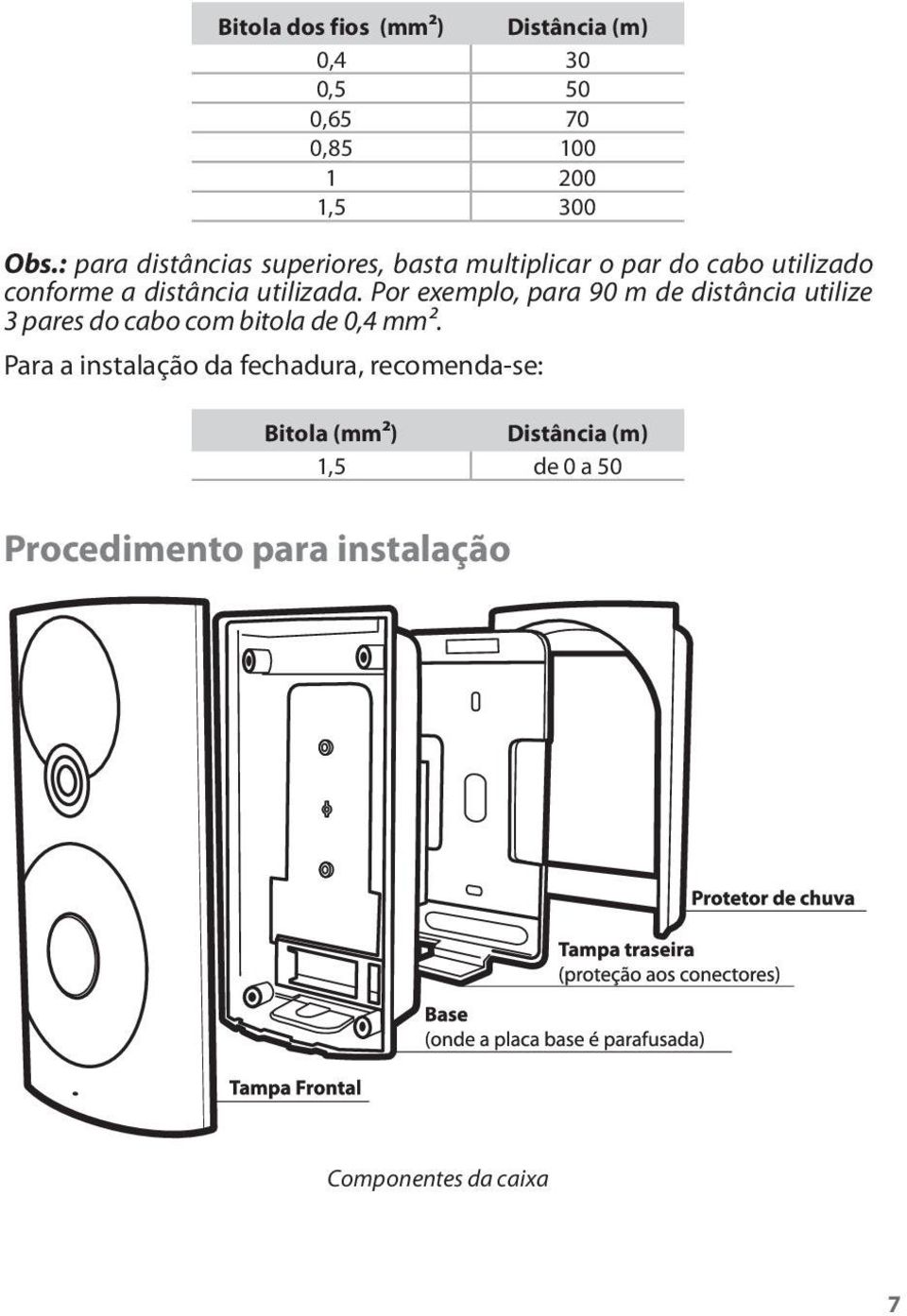 Por exemplo, para 90 m de distância utilize 3 pares do cabo com bitola de 0,4 mm.